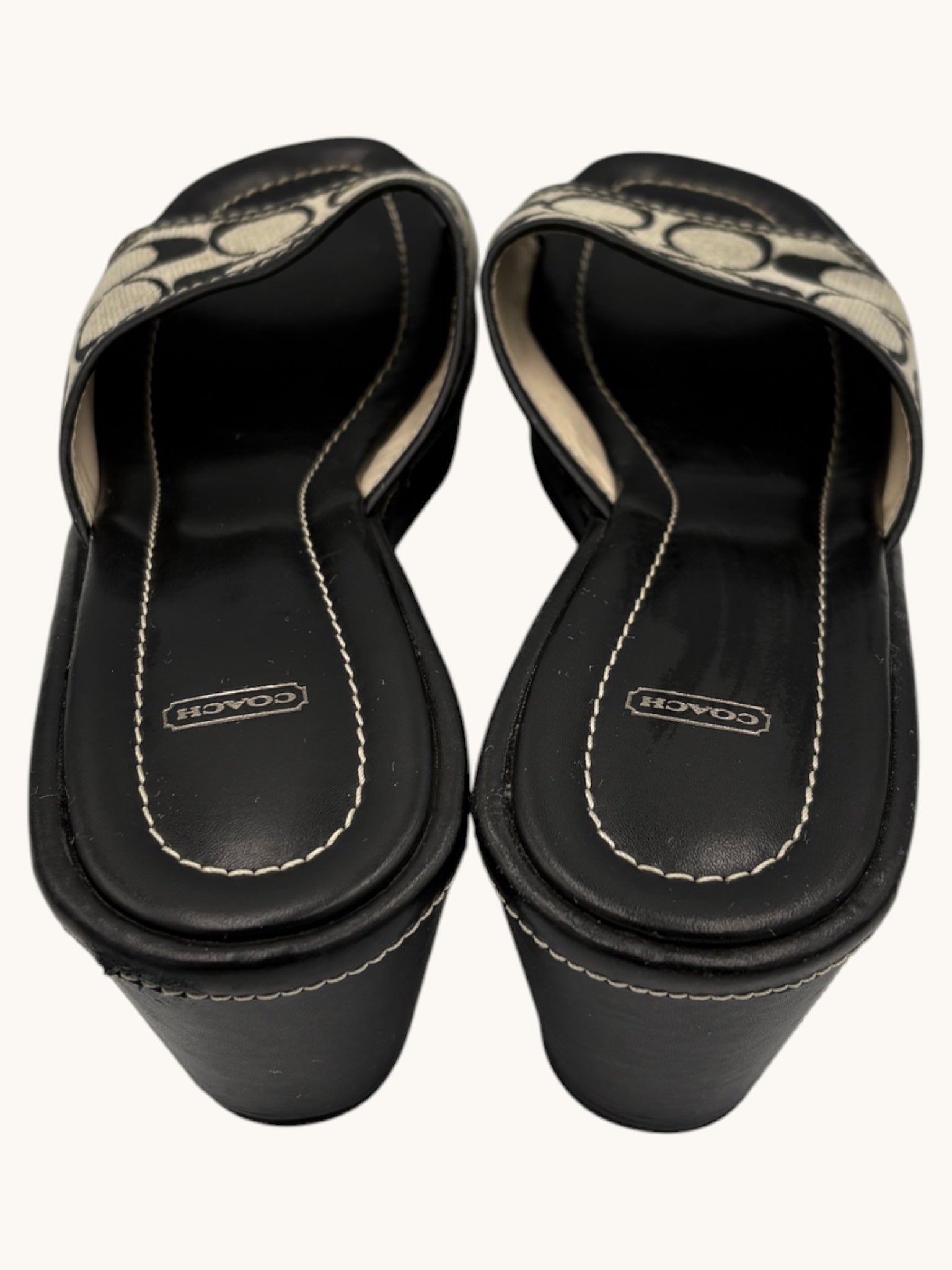 00s Coach Black Wedge Monogram Sandals - 8.5 W