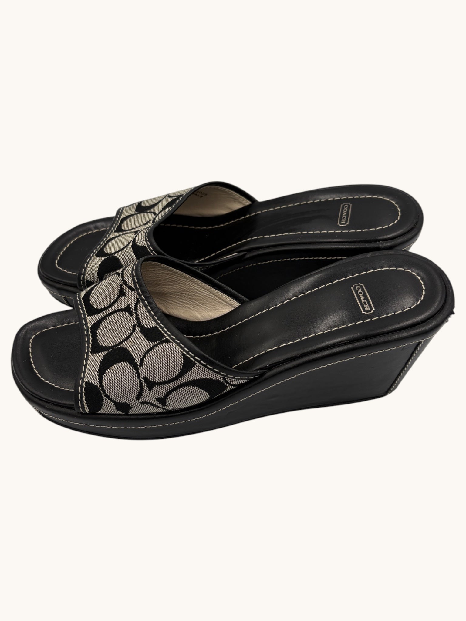 00s Coach Black Wedge Monogram Sandals - 8.5 W