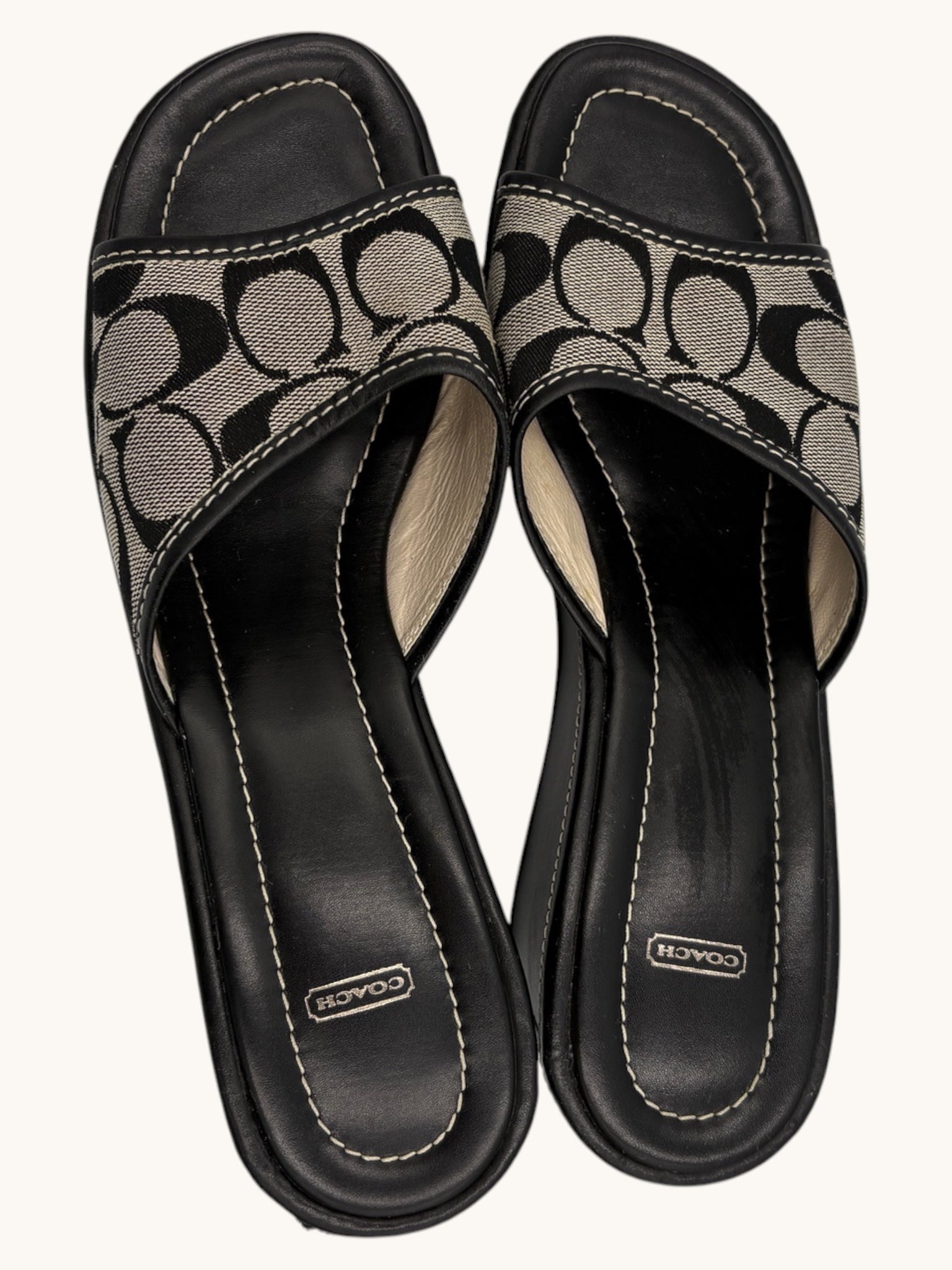 00s Coach Black Wedge Monogram Sandals - 8.5 W