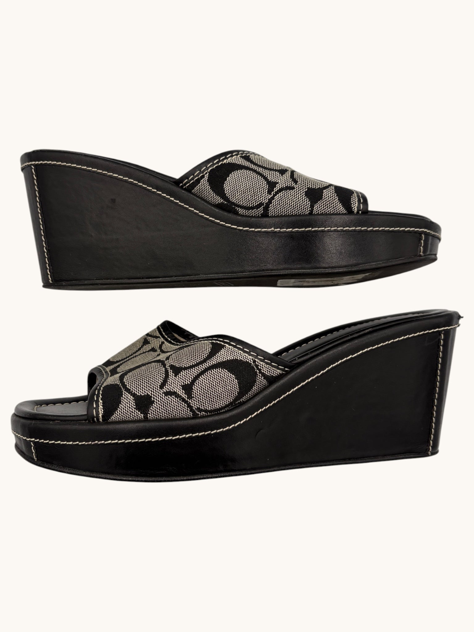 00s Coach Black Wedge Monogram Sandals - 8.5 W