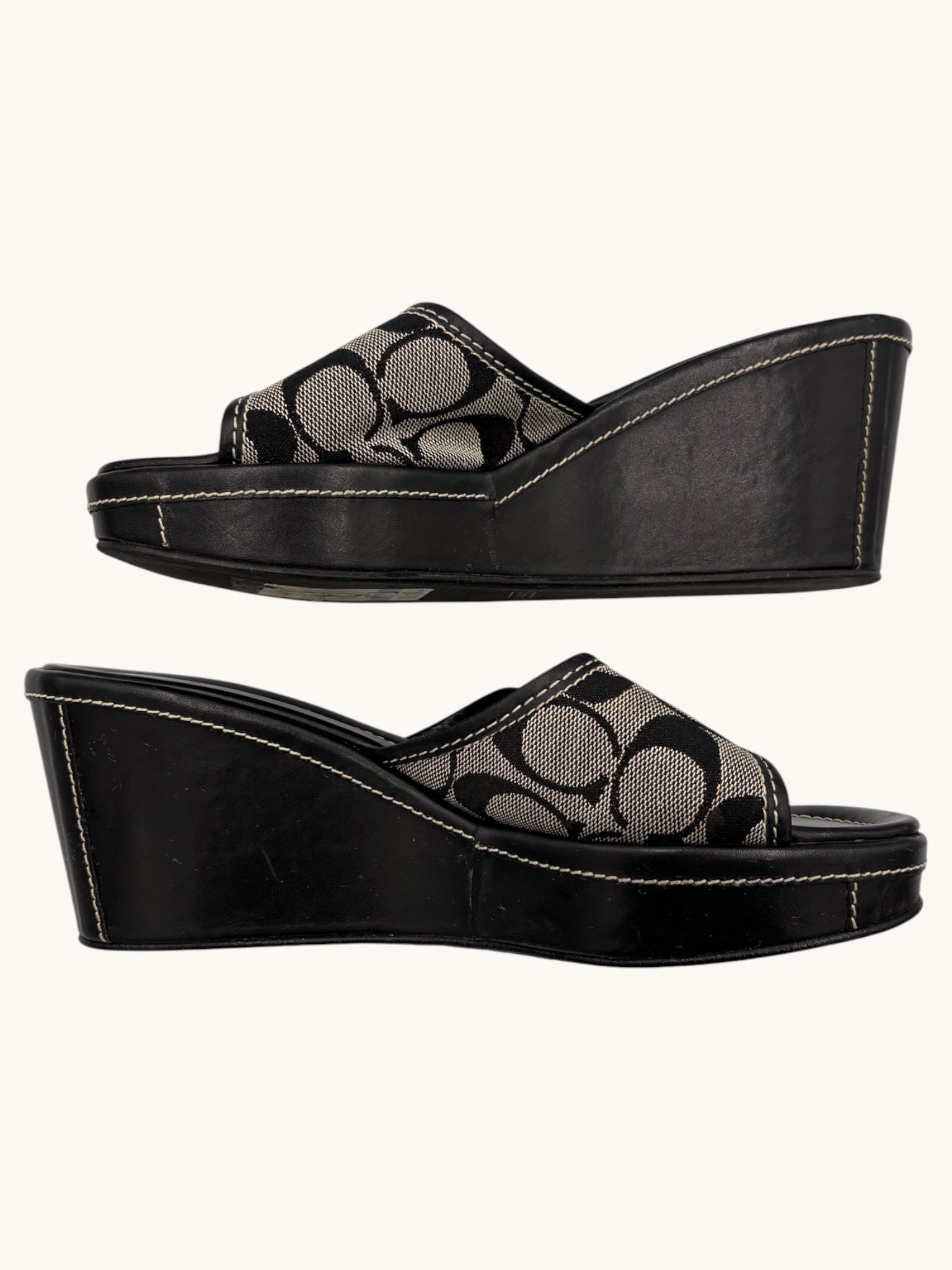 00s Coach Black Wedge Monogram Sandals - 8.5 W