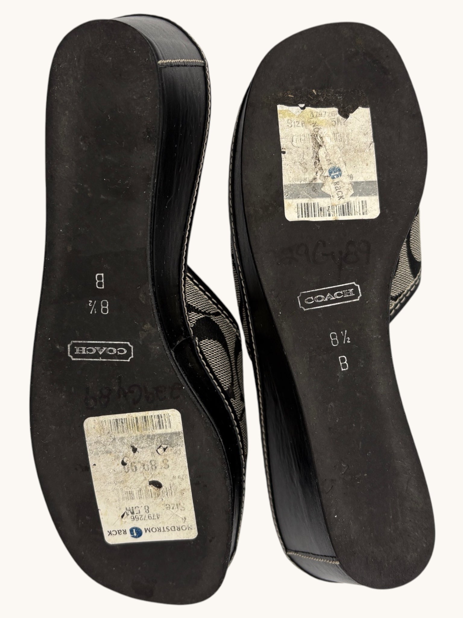 00s Coach Black Wedge Monogram Sandals - 8.5 W