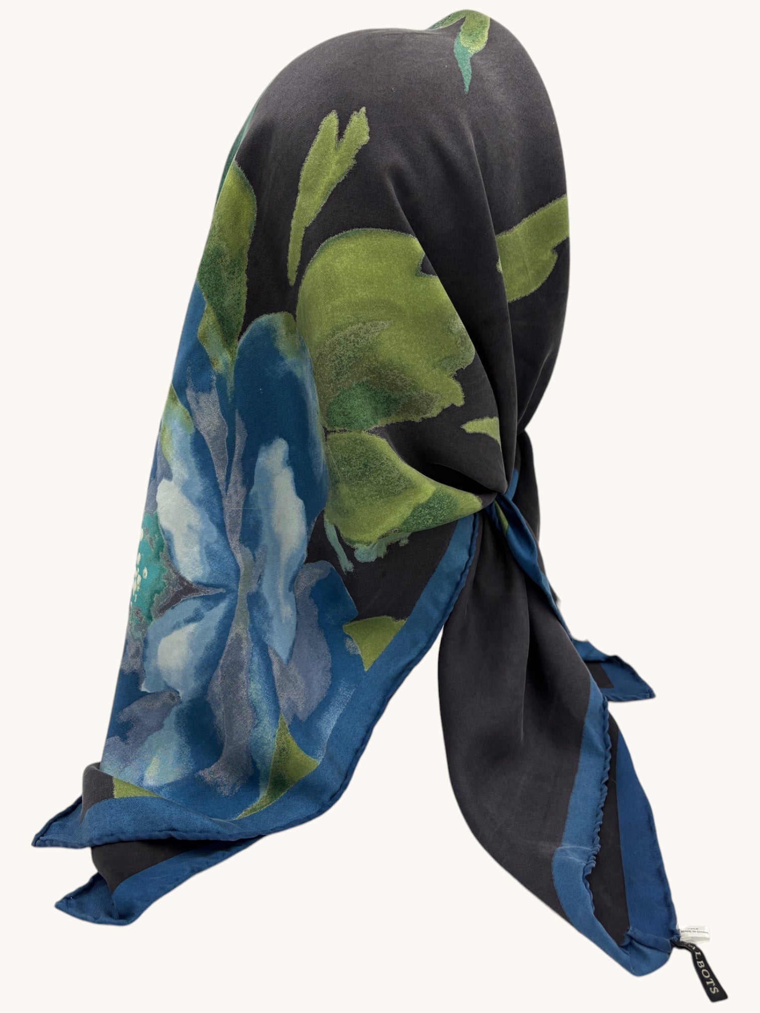 00s Talbots Blue Floral Silk Scarf