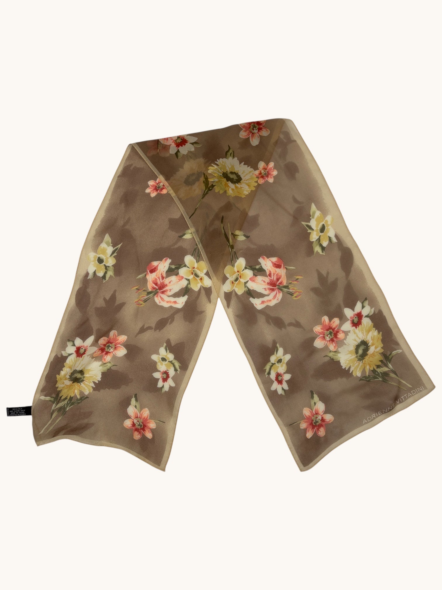 90s Adrienne Vittadini Beige Floral Scarf