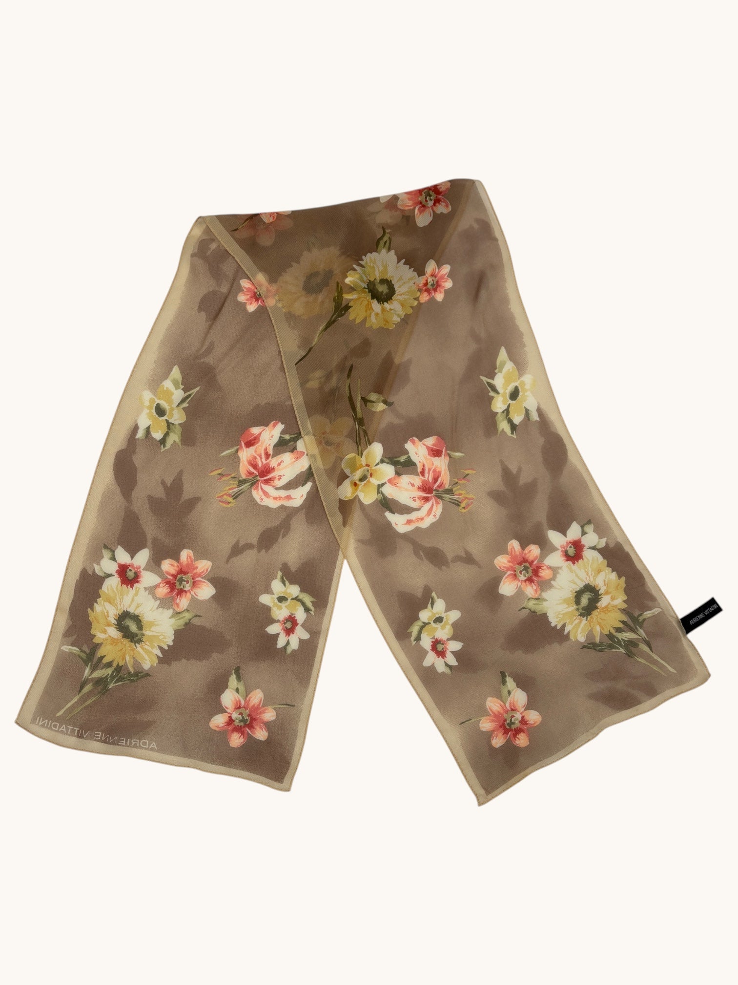 90s Adrienne Vittadini Beige Floral Scarf