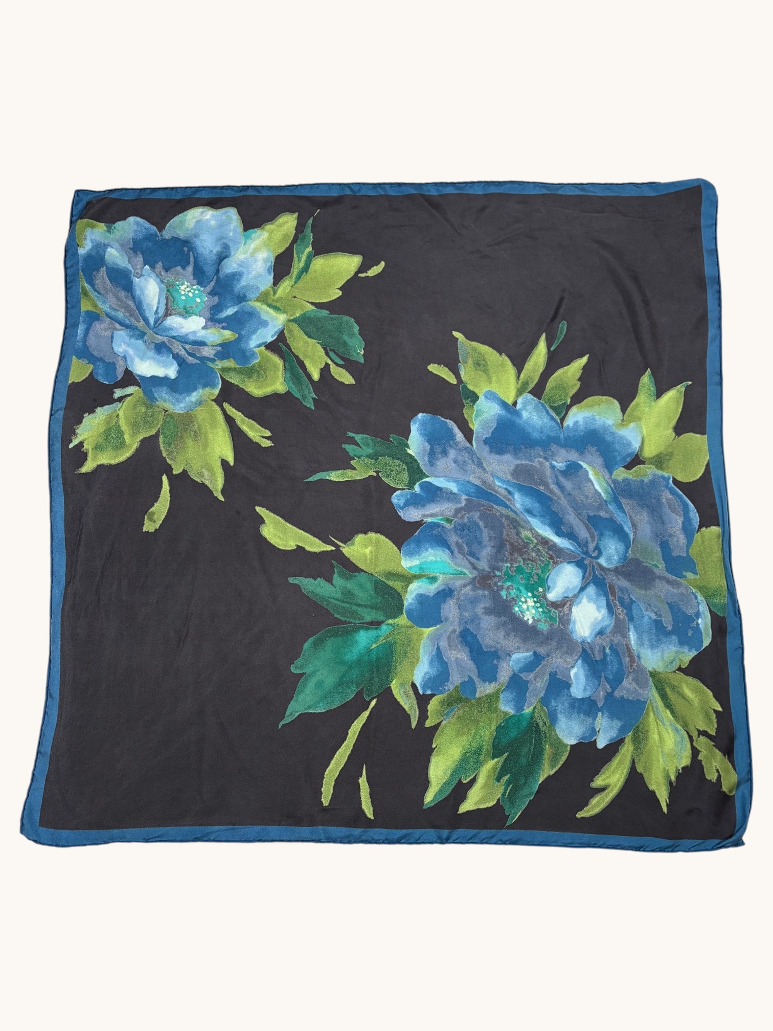 00s Talbots Blue Floral Silk Scarf