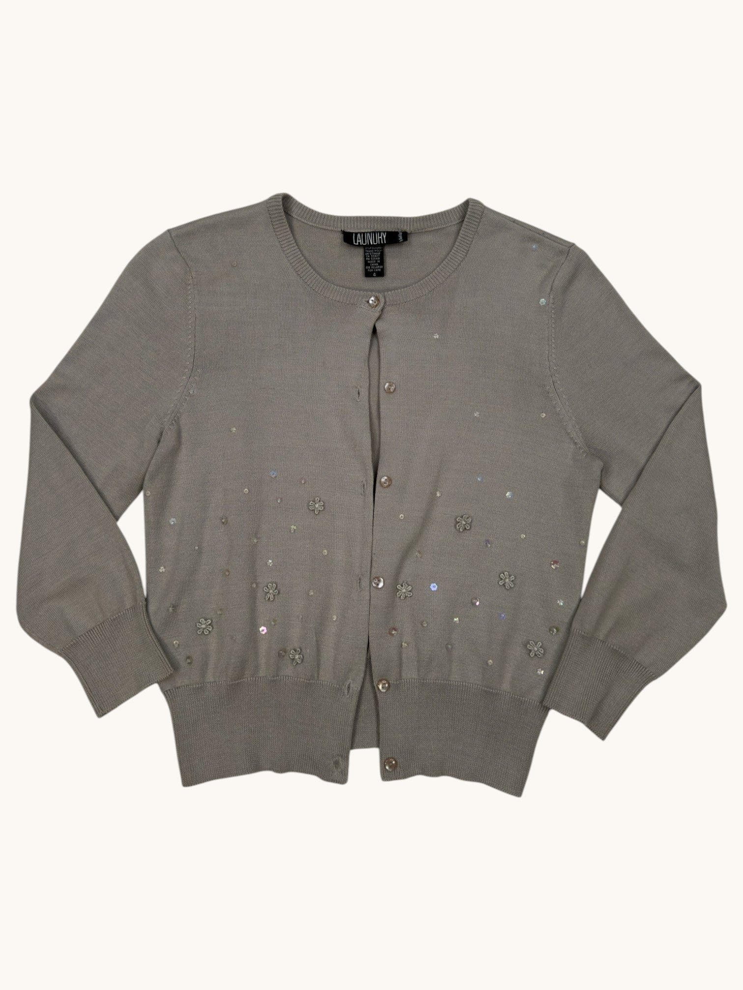 90s Laundry Gray Beaded Cardigan - 4