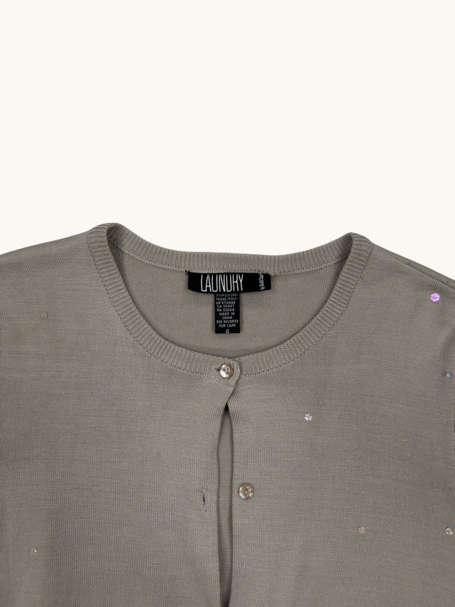 90s Laundry Gray Beaded Cardigan - 4