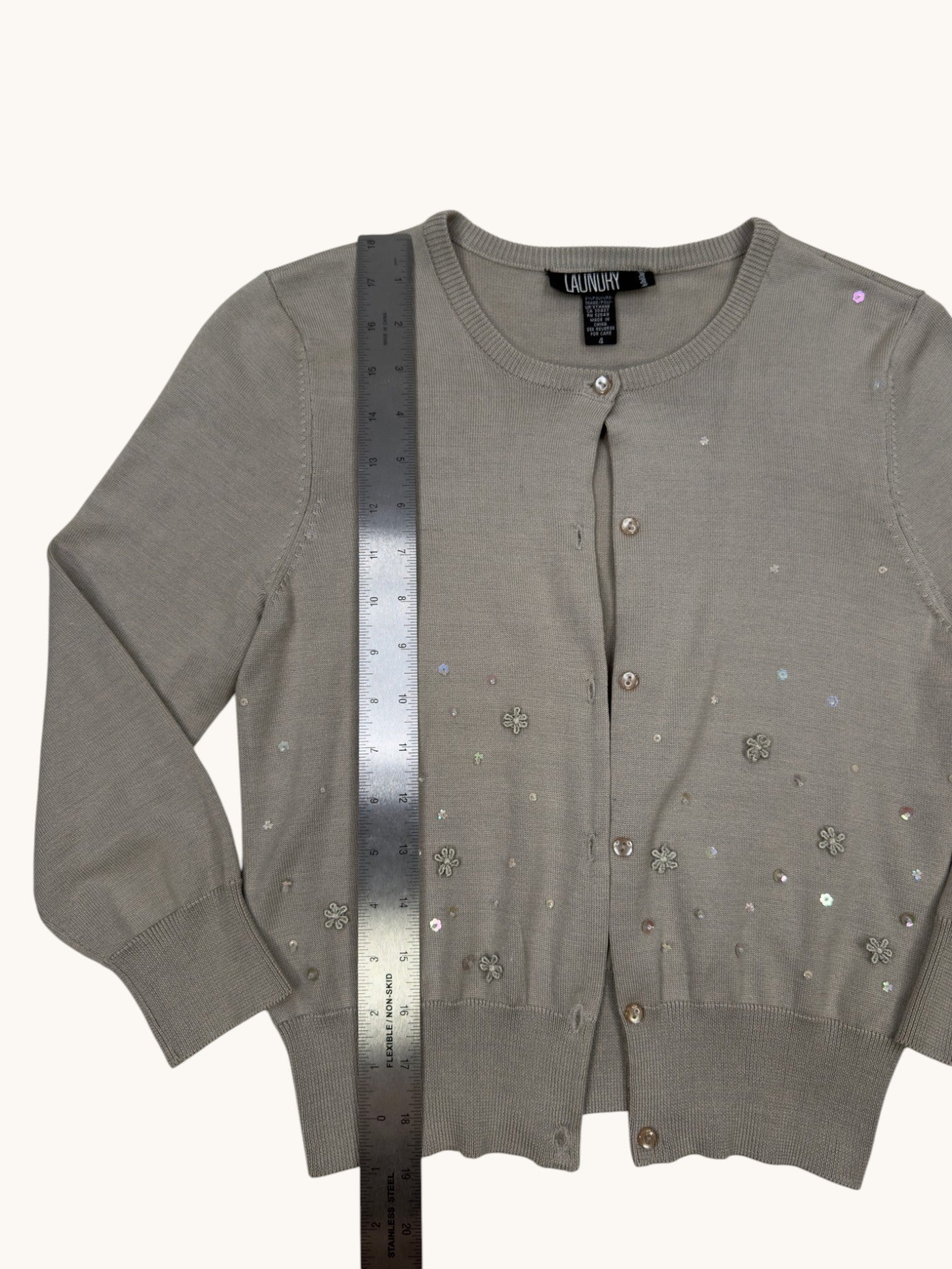 90s Laundry Gray Beaded Cardigan - 4