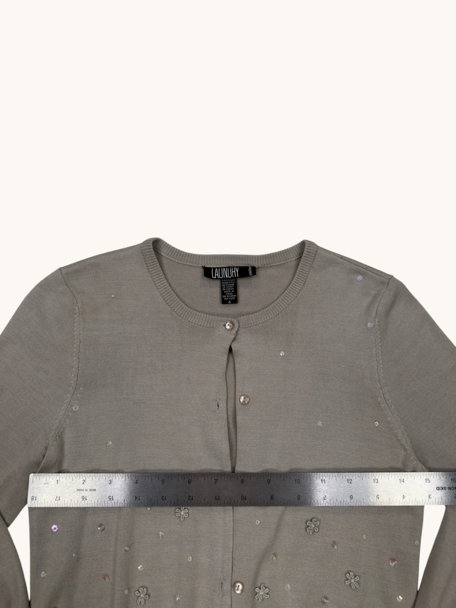 90s Laundry Gray Beaded Cardigan - 4