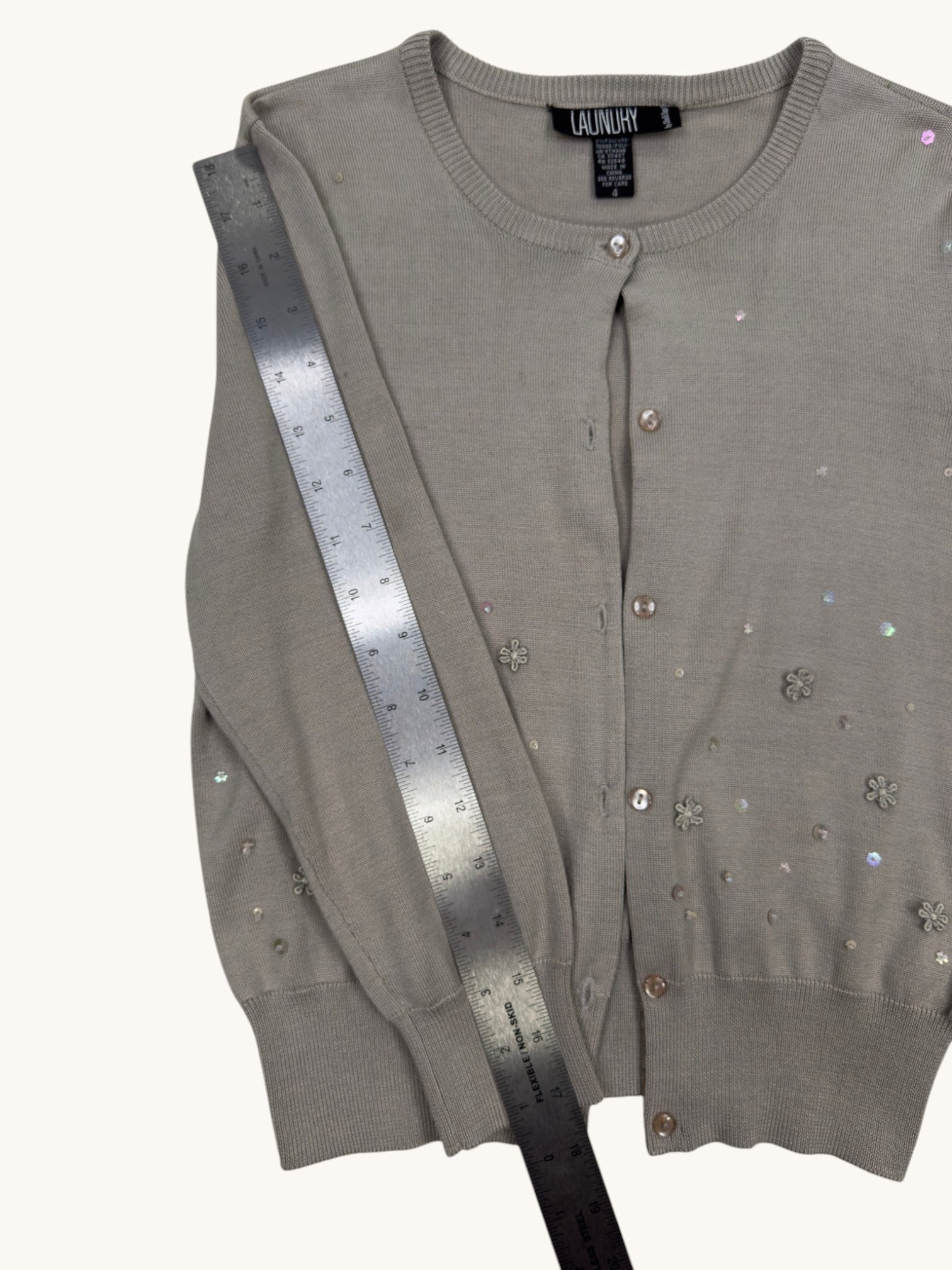 90s Laundry Gray Beaded Cardigan - 4