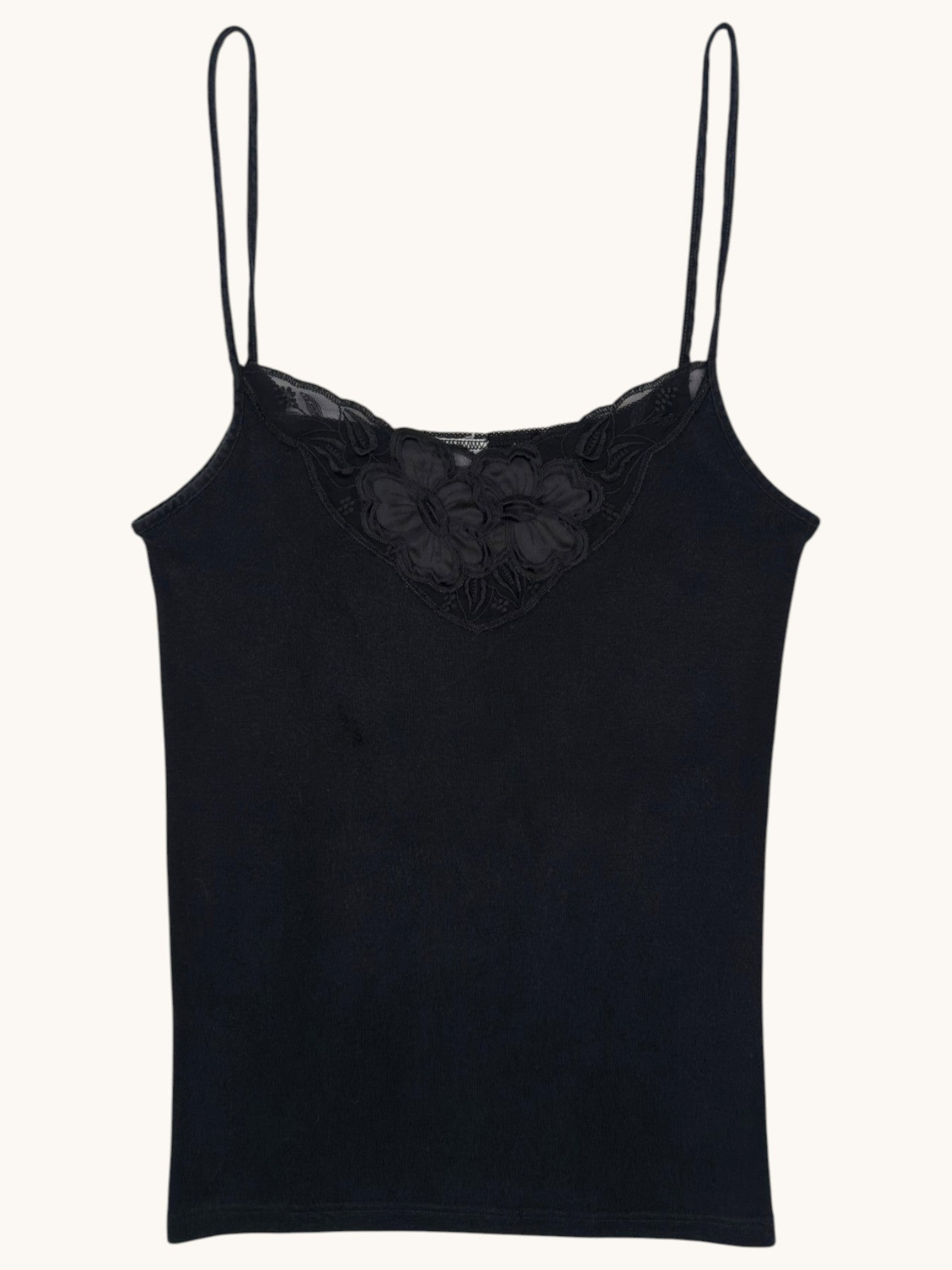 90s Schiesser Black Lace Trim Camisole - S
