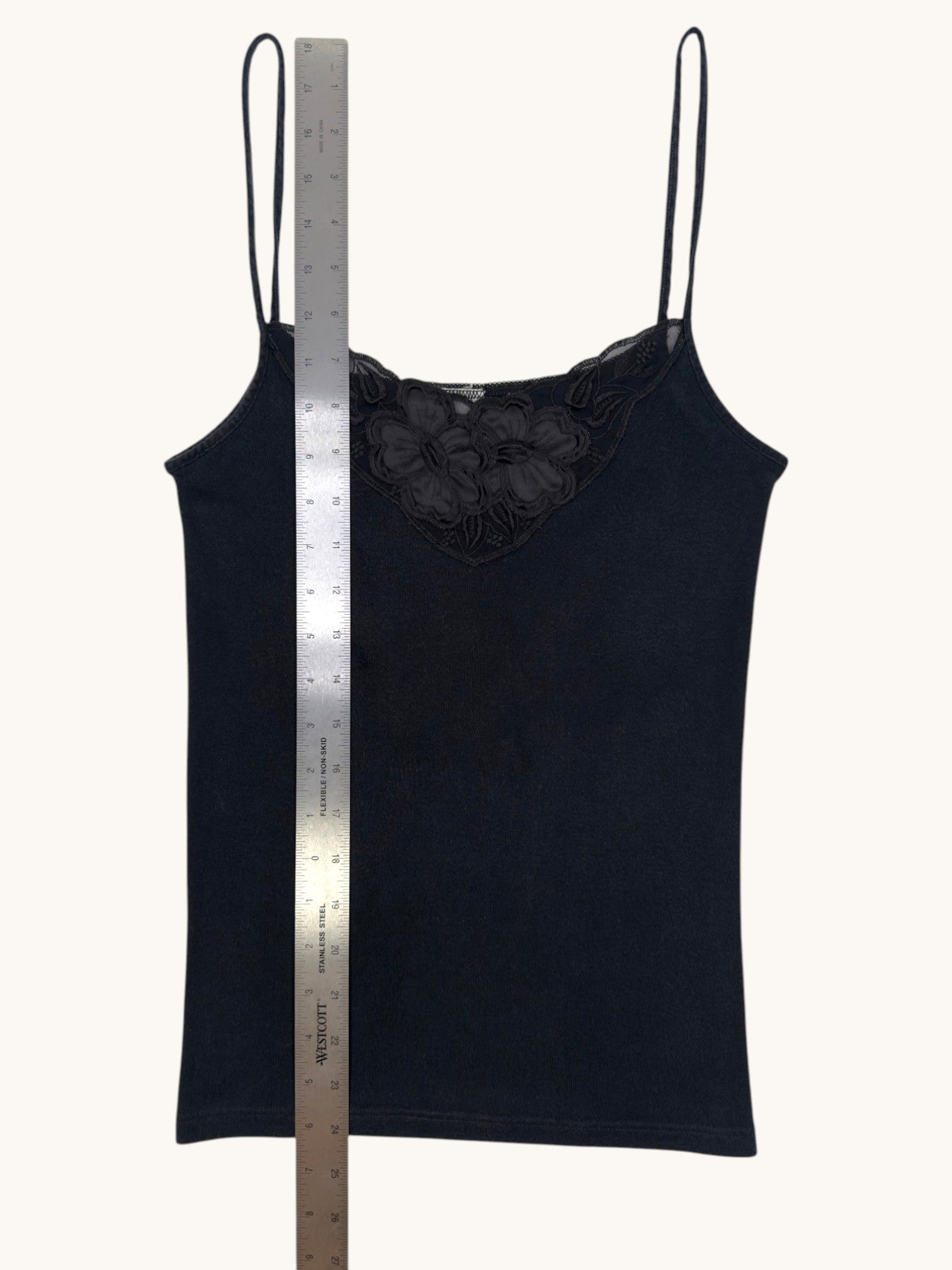 90s Schiesser Black Lace Trim Camisole - S