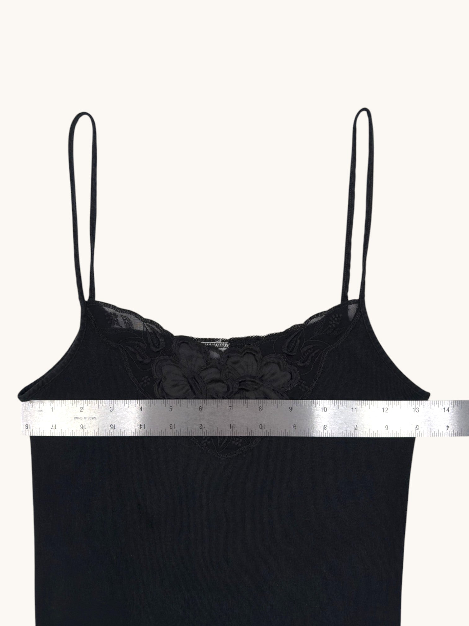 90s Schiesser Black Lace Trim Camisole - S
