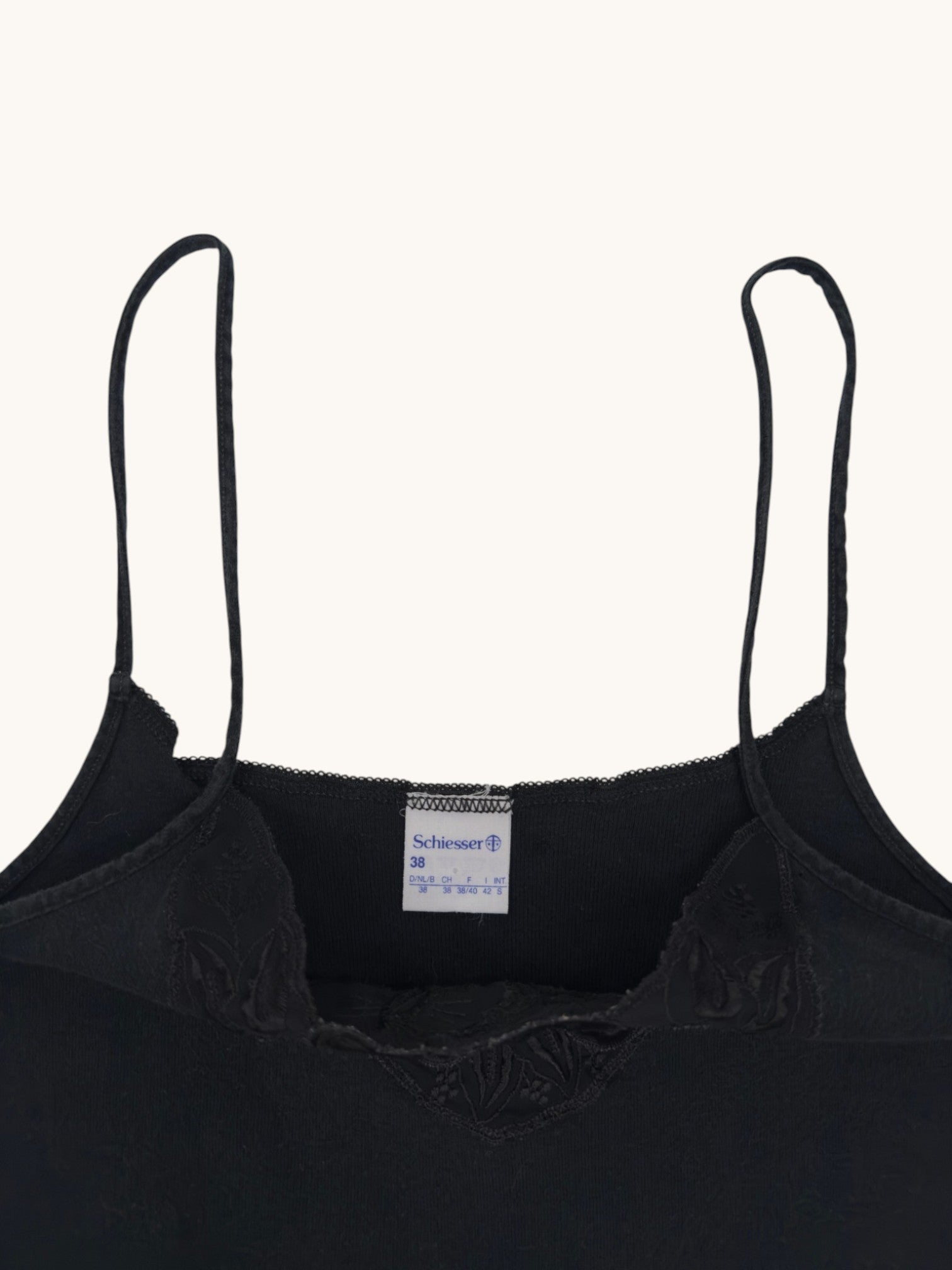 90s Schiesser Black Lace Trim Camisole - S