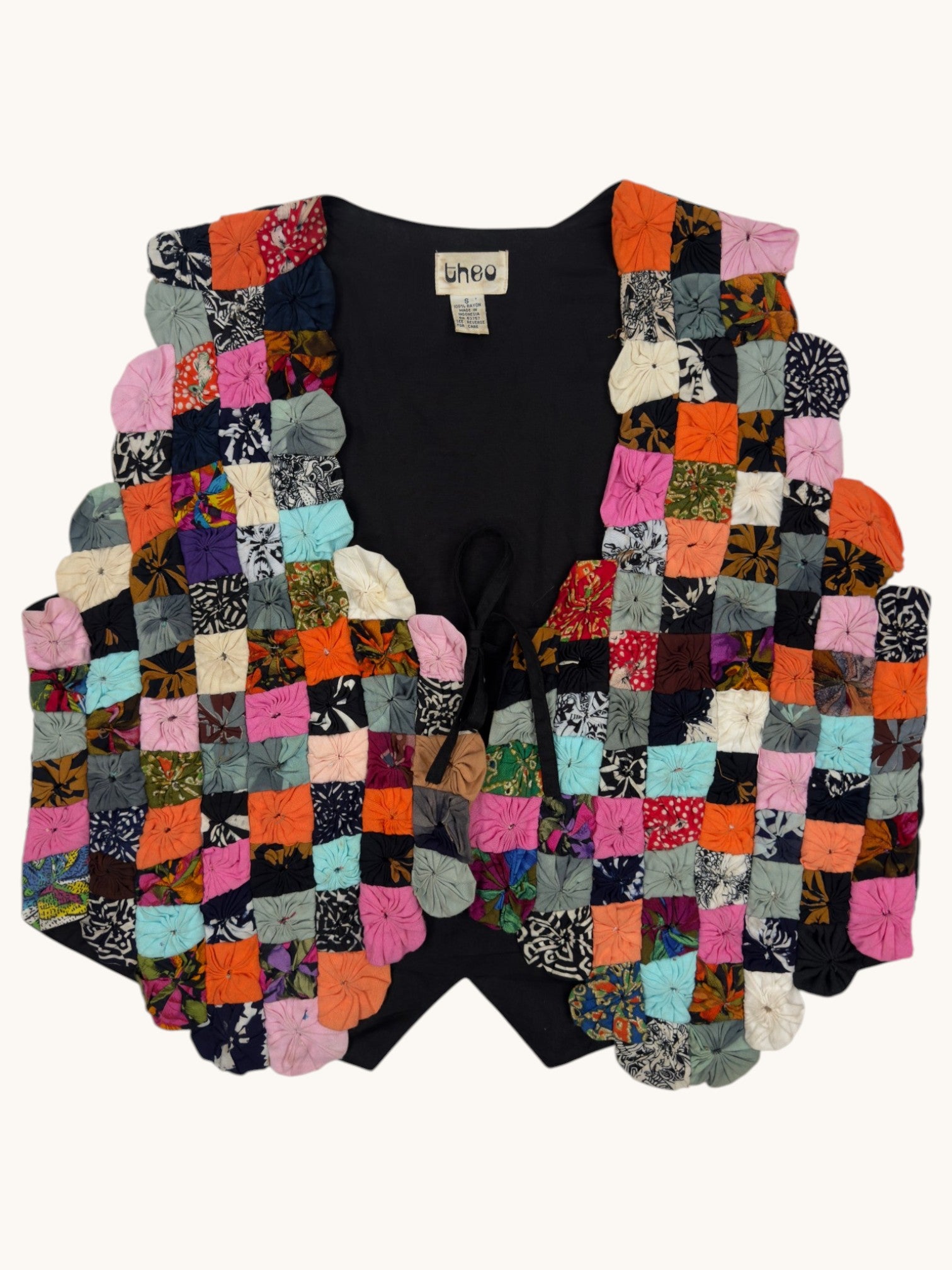 90s theo Ribbon Patchwork Vest - S