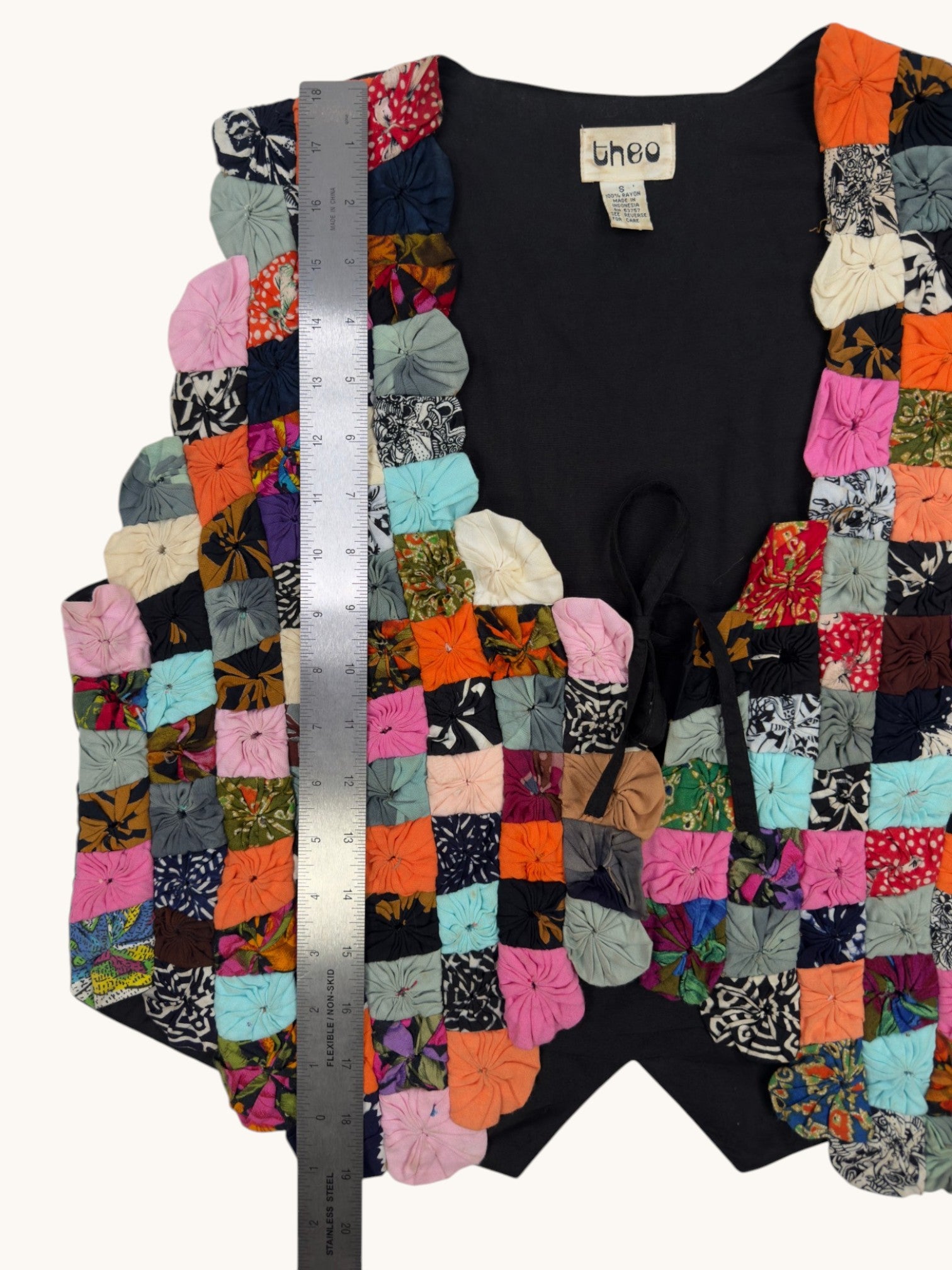 90s theo Ribbon Patchwork Vest - S