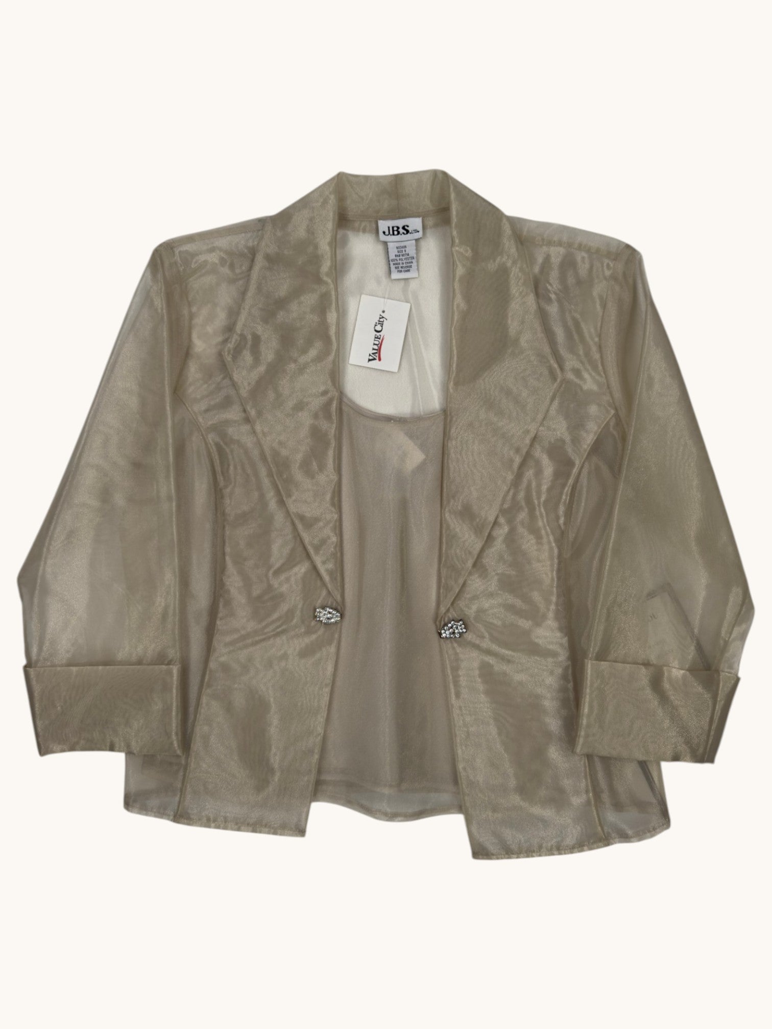 90s J.B.S. LTD Beige Sheer Blazer and Tank Set - S