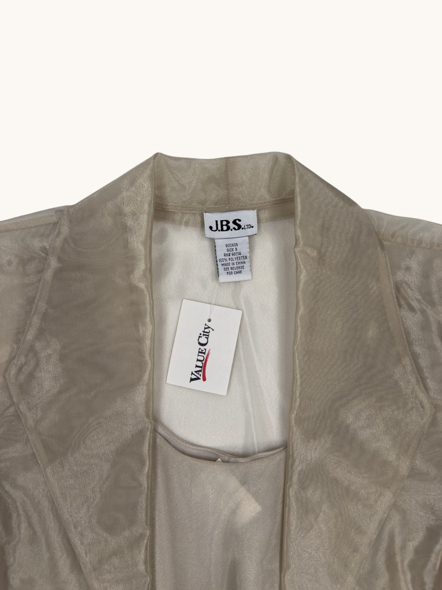90s J.B.S. LTD Beige Sheer Blazer and Tank Set - S