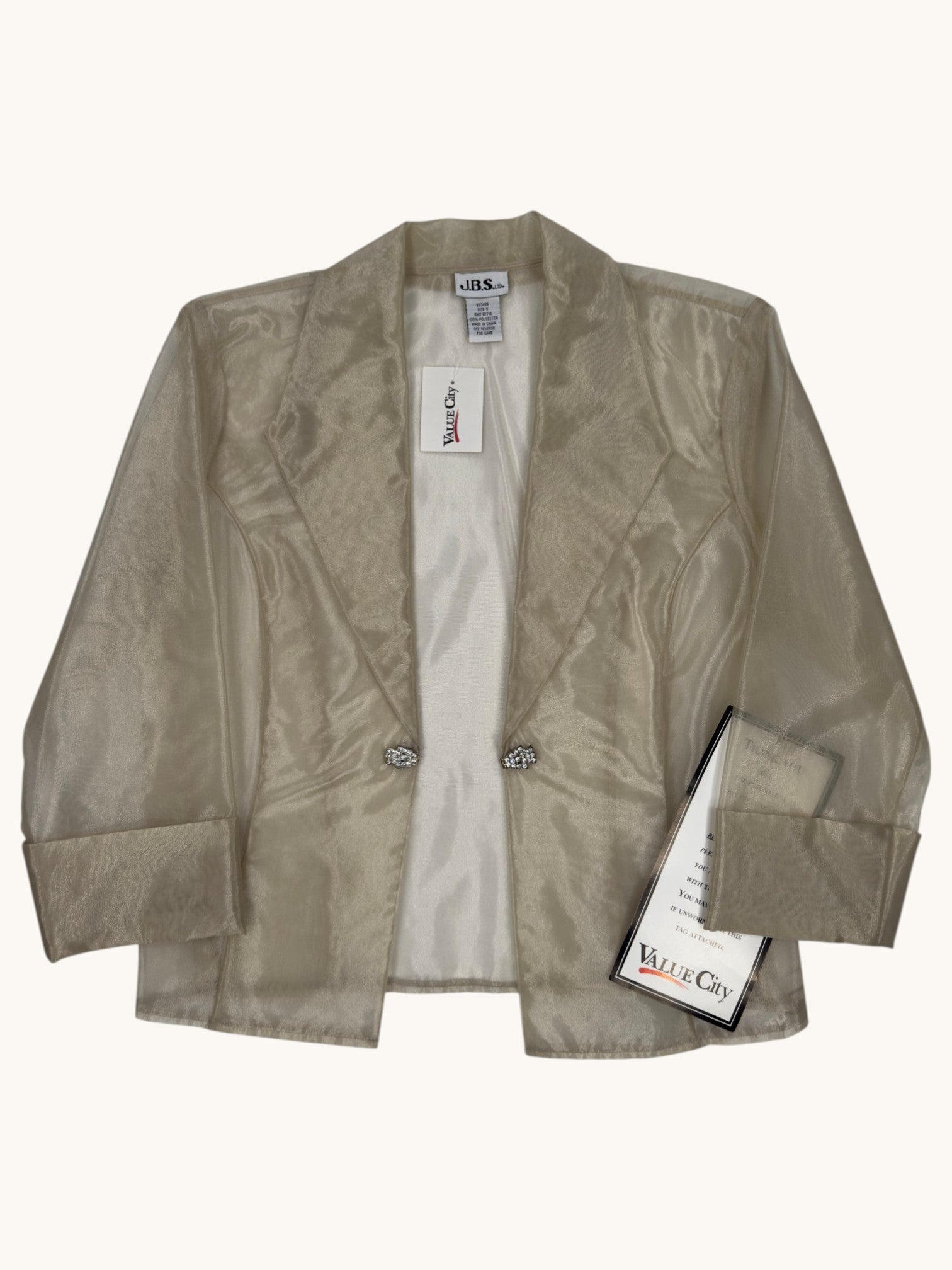 90s J.B.S. LTD Beige Sheer Blazer and Tank Set - S