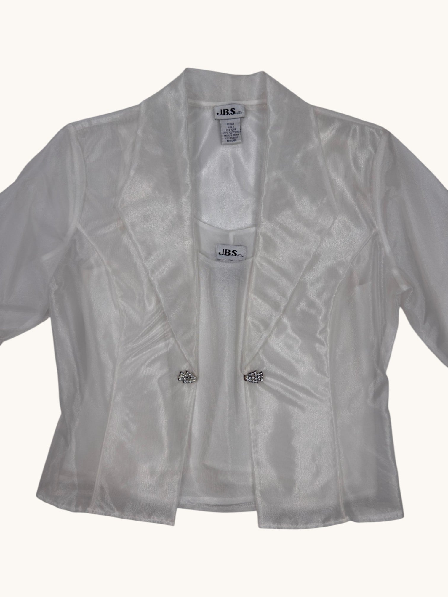 90s J.B.S. LTD White Sheer Blazer and Tank Set - S