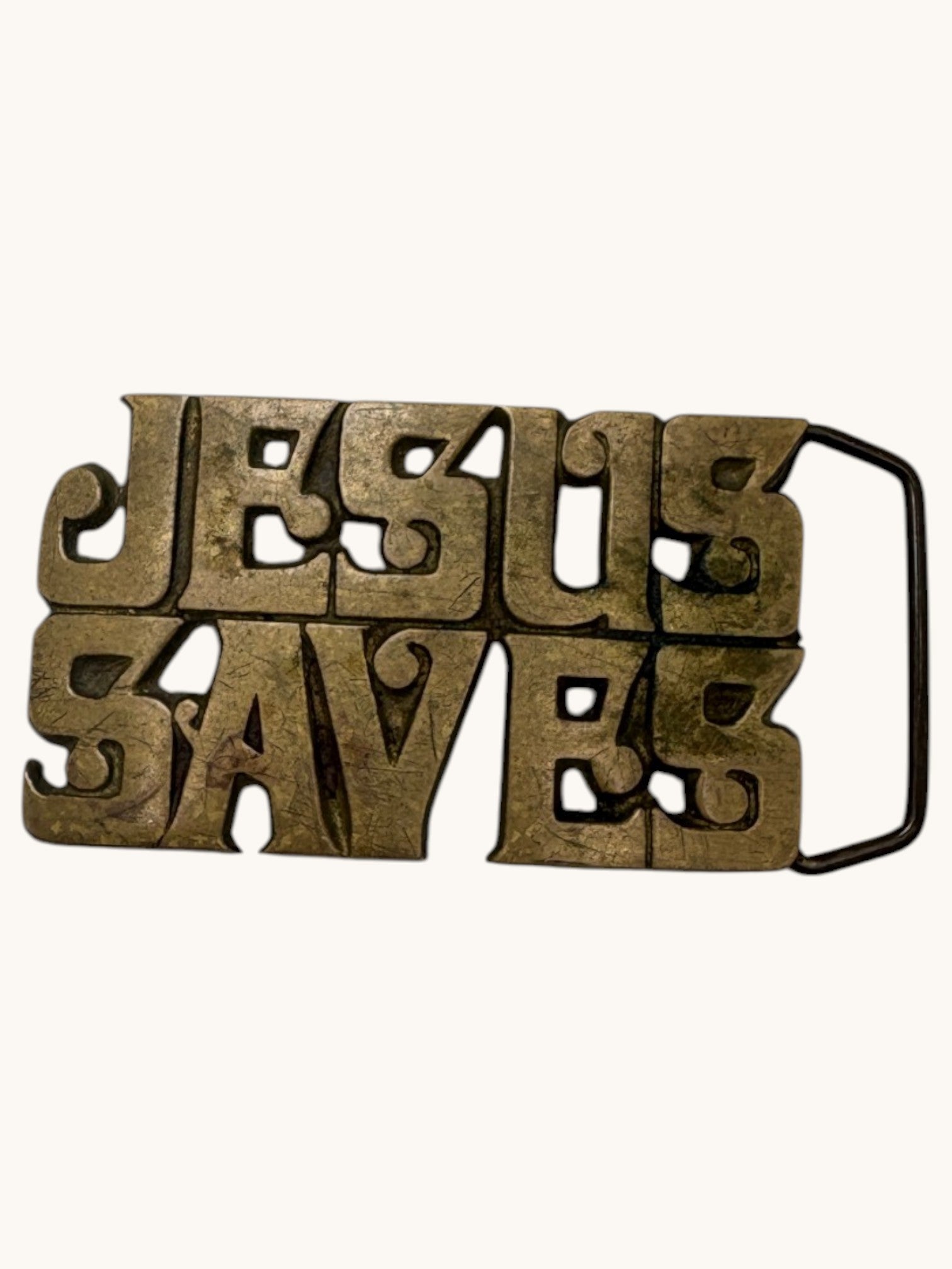 90s Jesus Saves Brass Belt Buckle