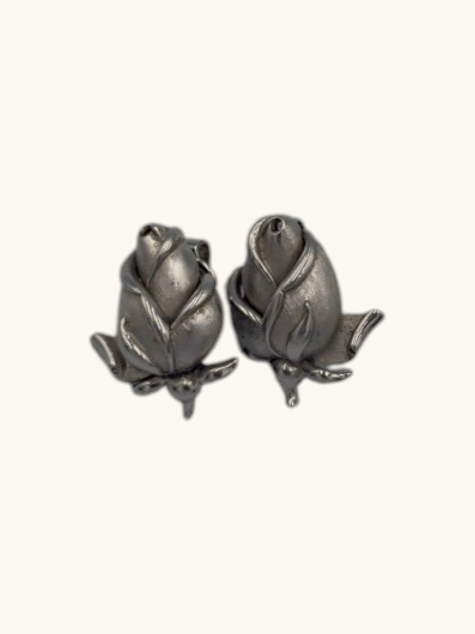 60s Trifari Silver Rosebud Clip On Earrings
