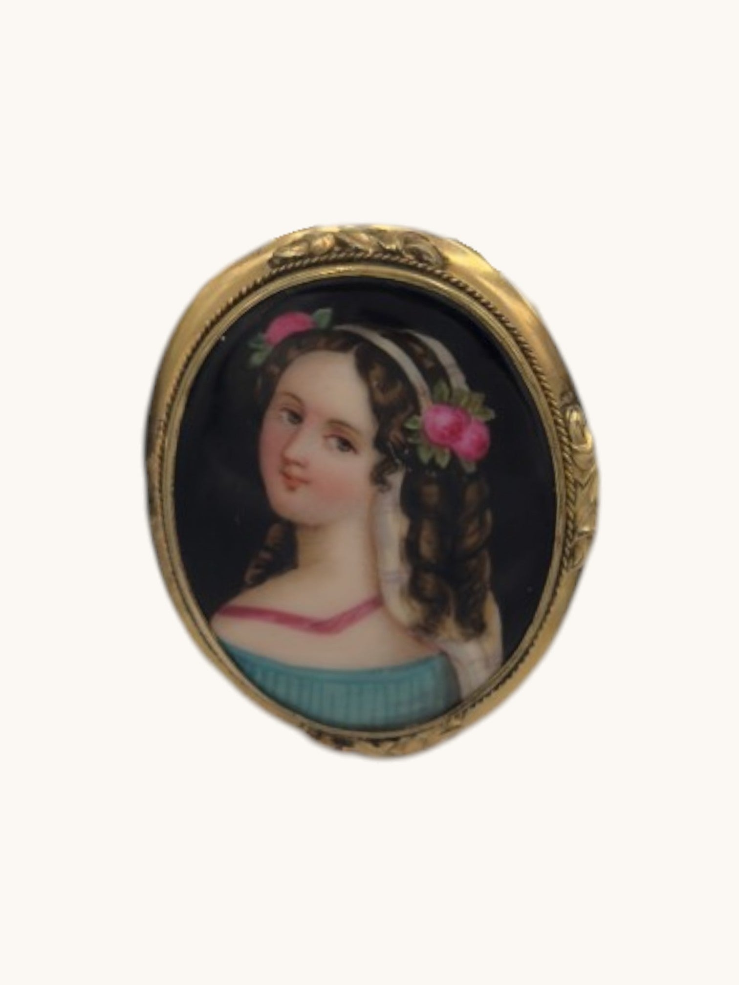 Antique Gold Hand Painted Porcelain Pendant Brooch