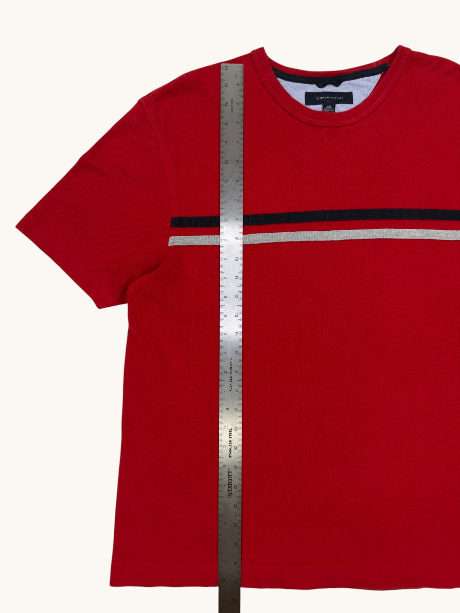 00s Tommy Hilfiger Red Stripe Tee - L