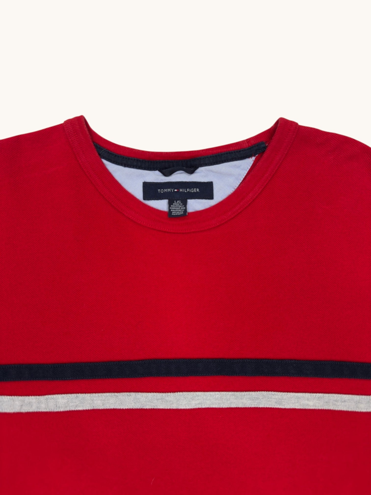 00s Tommy Hilfiger Red Stripe Tee - L