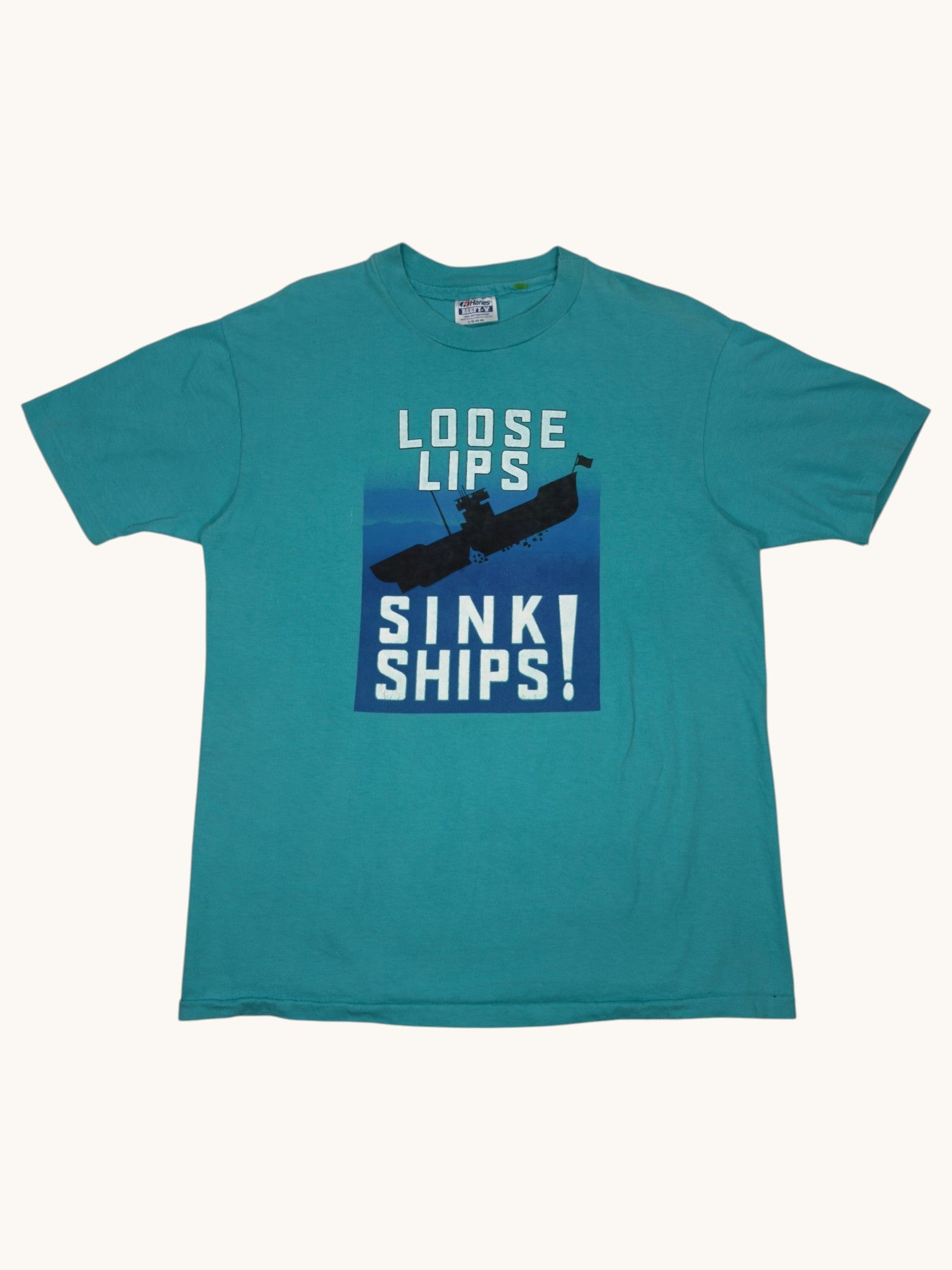90s Hanes Beefy T Loose Lips Sink Ships Tee - L