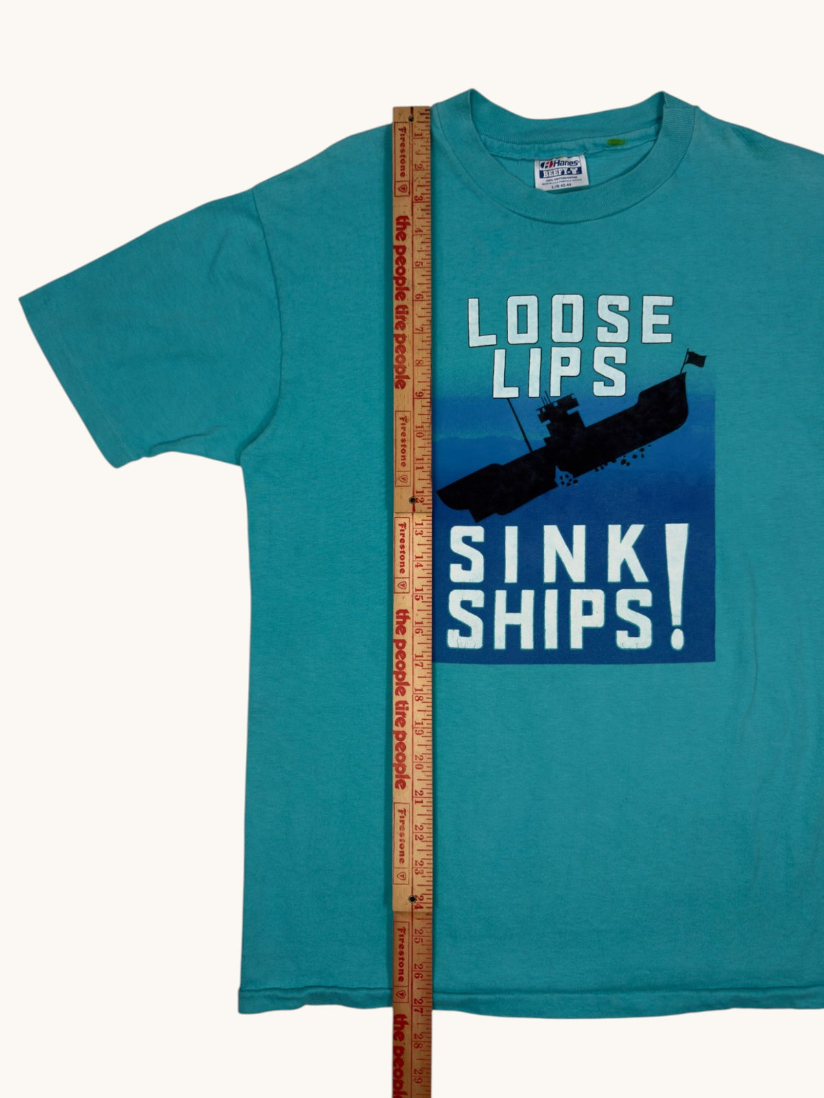90s Hanes Beefy T Loose Lips Sink Ships Tee - L