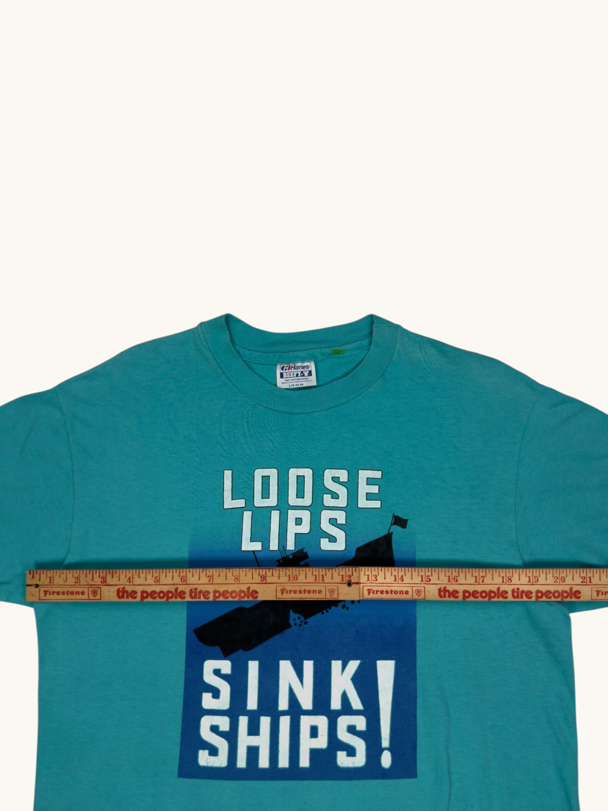 90s Hanes Beefy T Loose Lips Sink Ships Tee - L