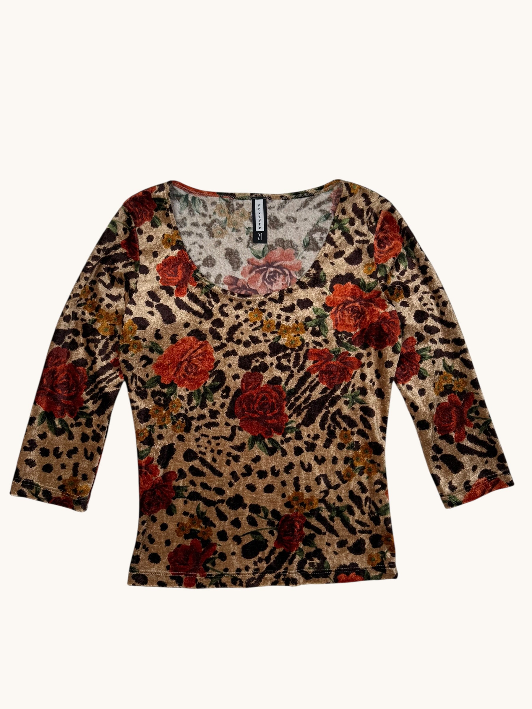 00s Forever21 Leopard Floral Top - S