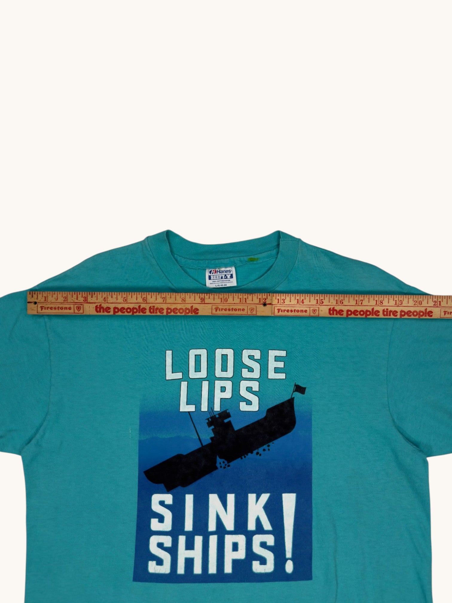 90s Hanes Beefy T Loose Lips Sink Ships Tee - L