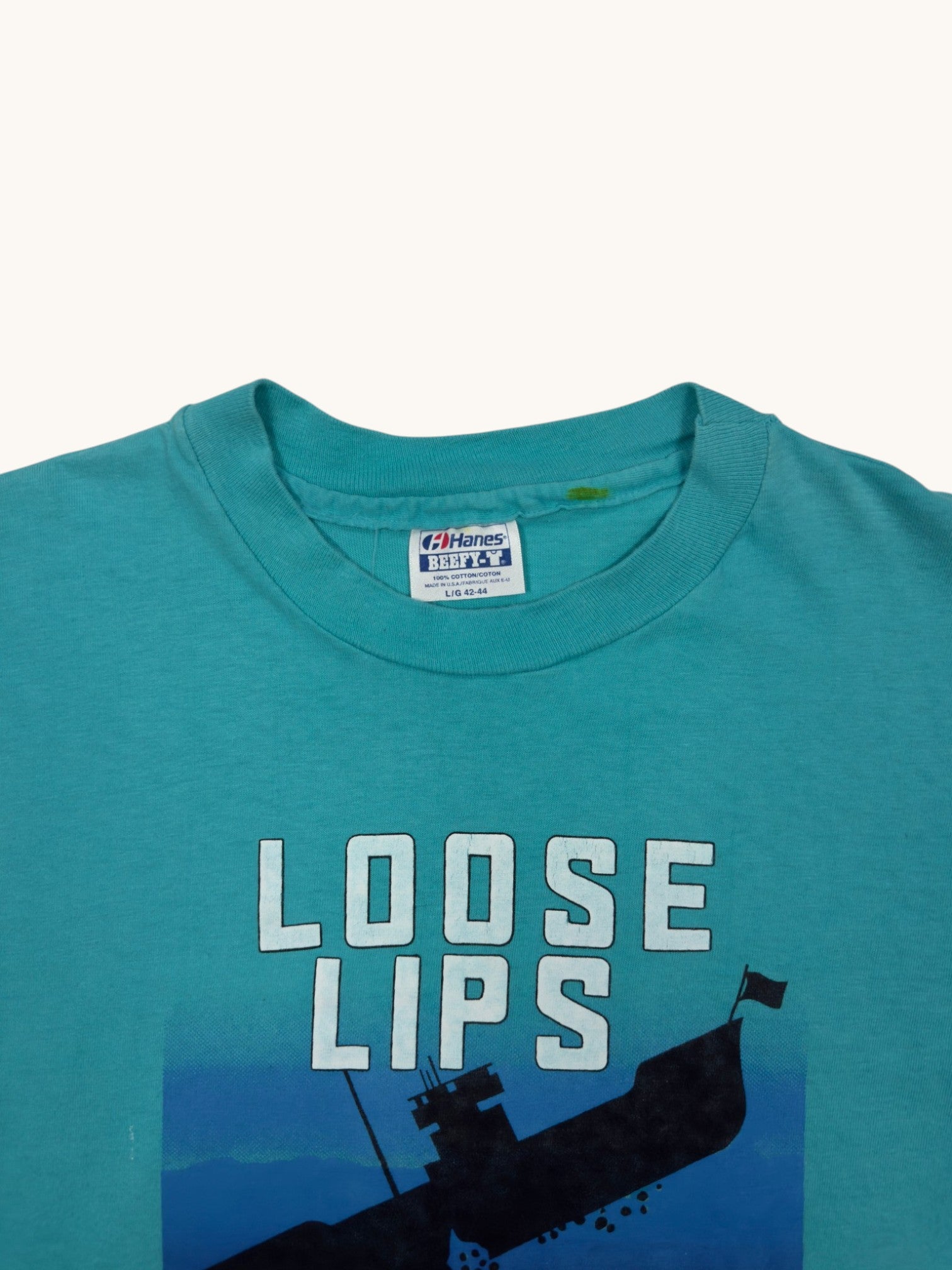 90s Hanes Beefy T Loose Lips Sink Ships Tee - L