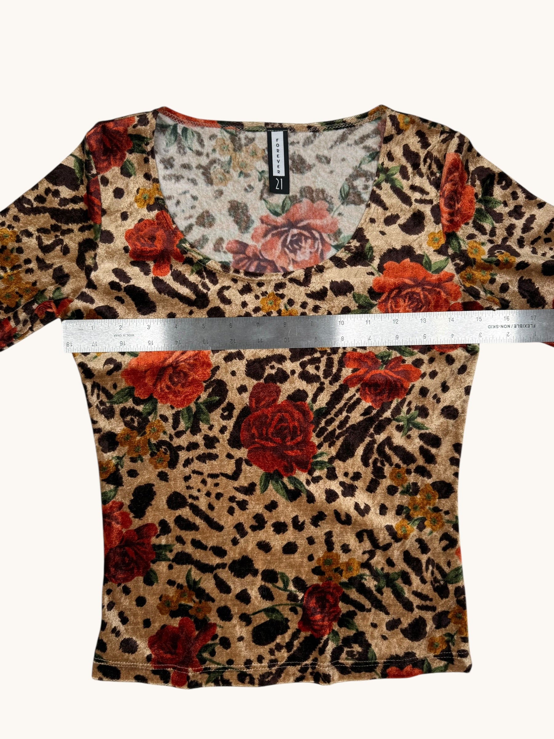 00s Forever21 Leopard Floral Top - S