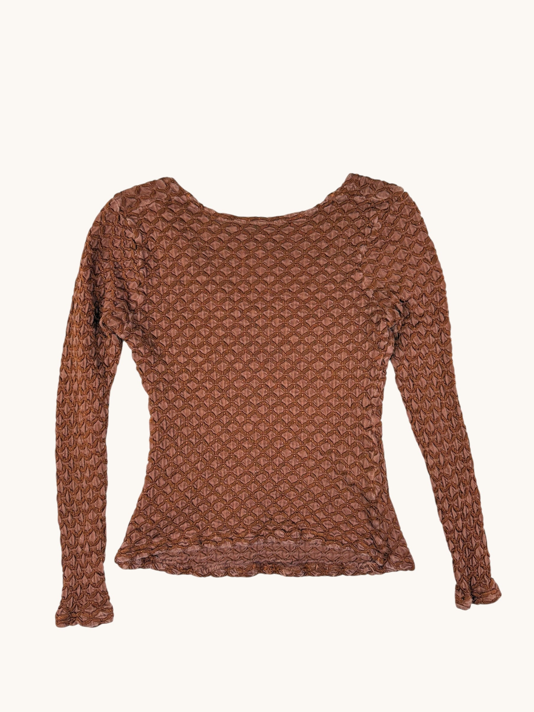 90s Brown Scrunch Long Sleeve Top