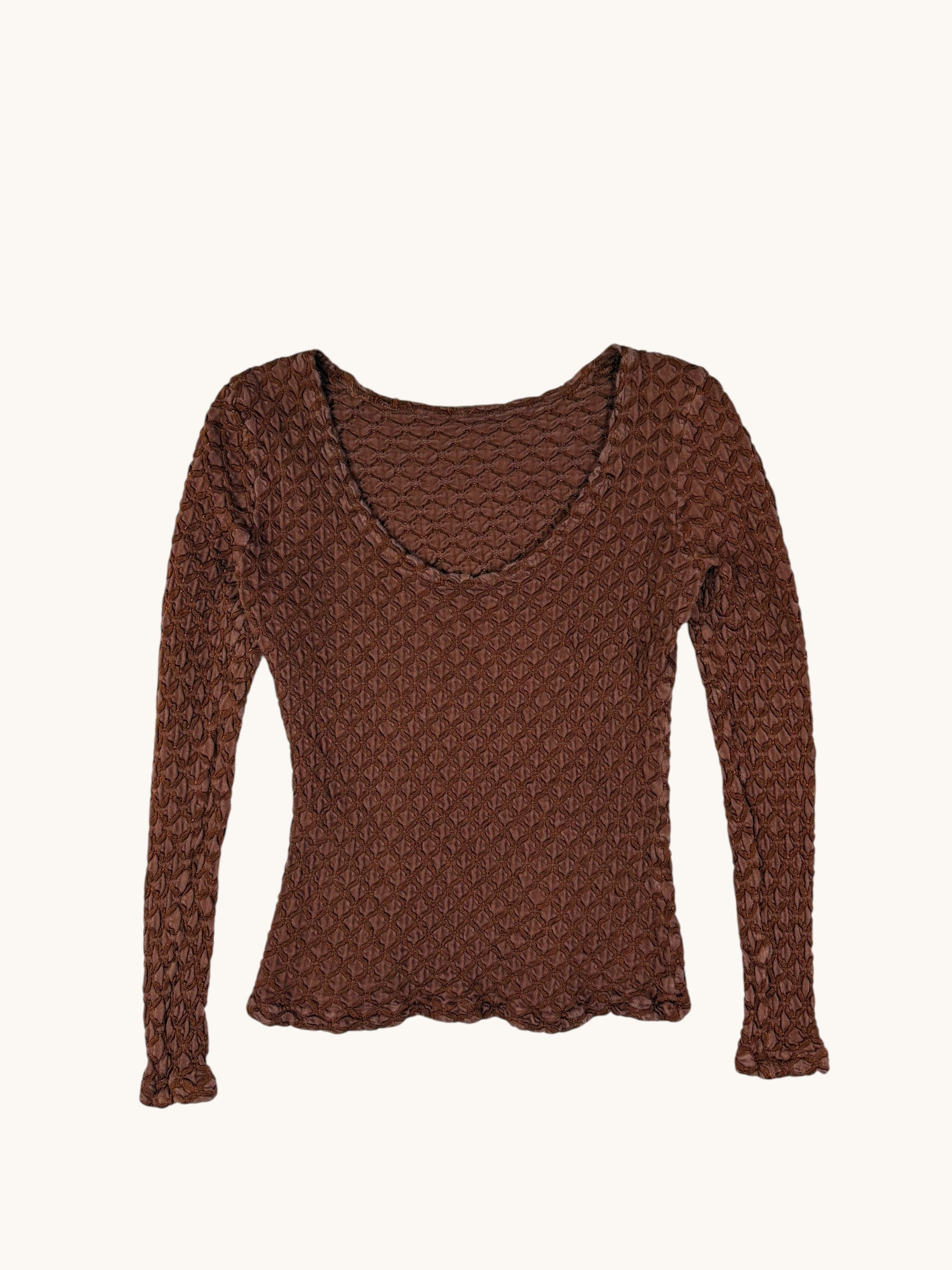 90s Brown Scrunch Long Sleeve Top