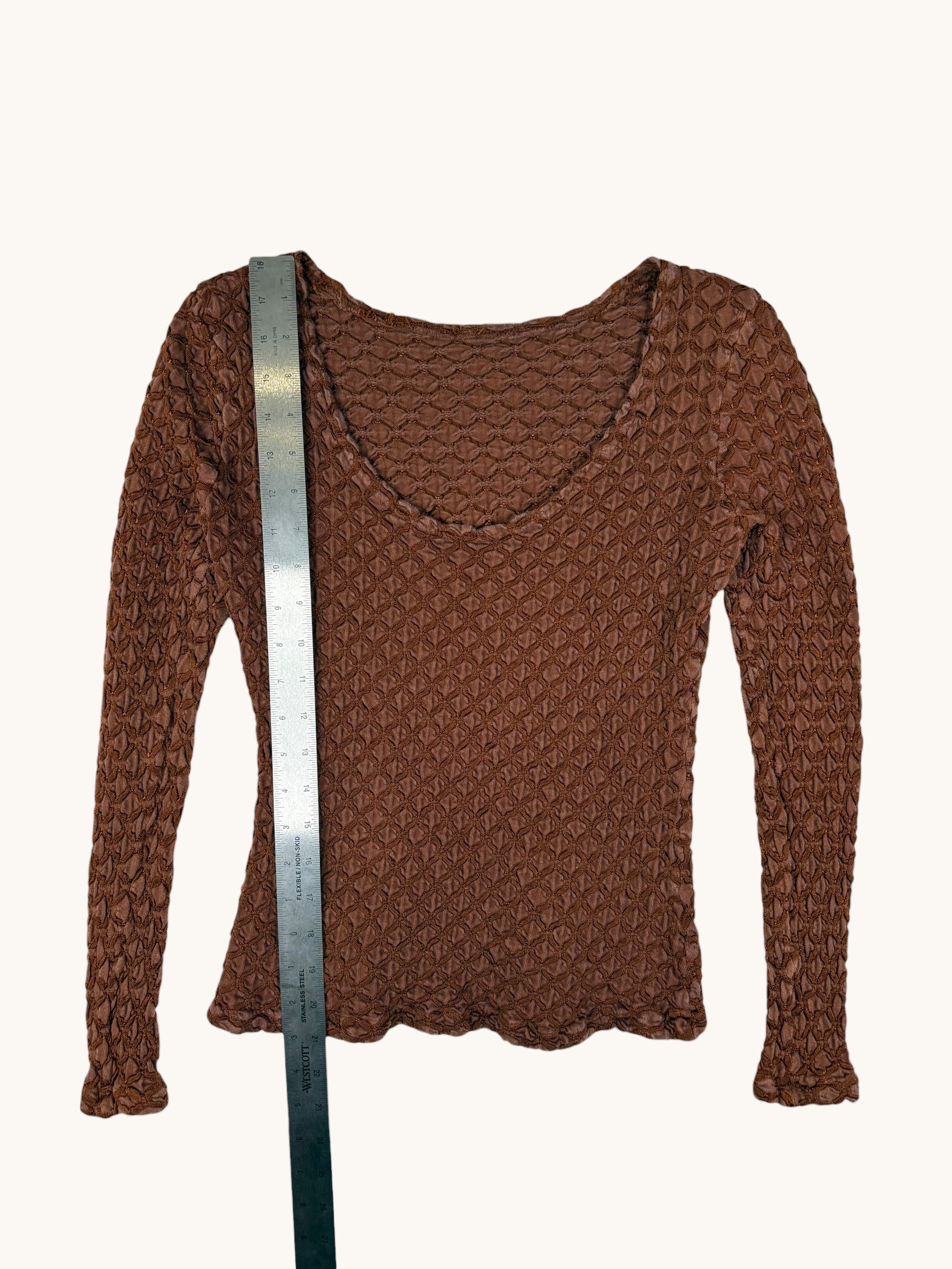 90s Brown Scrunch Long Sleeve Top