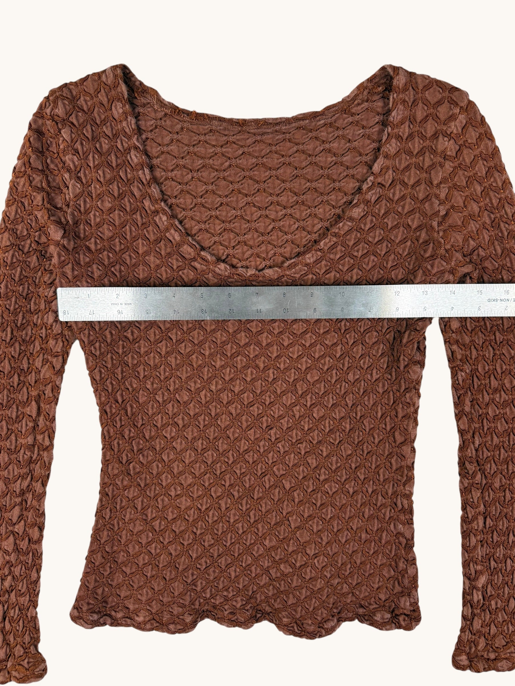 90s Brown Scrunch Long Sleeve Top