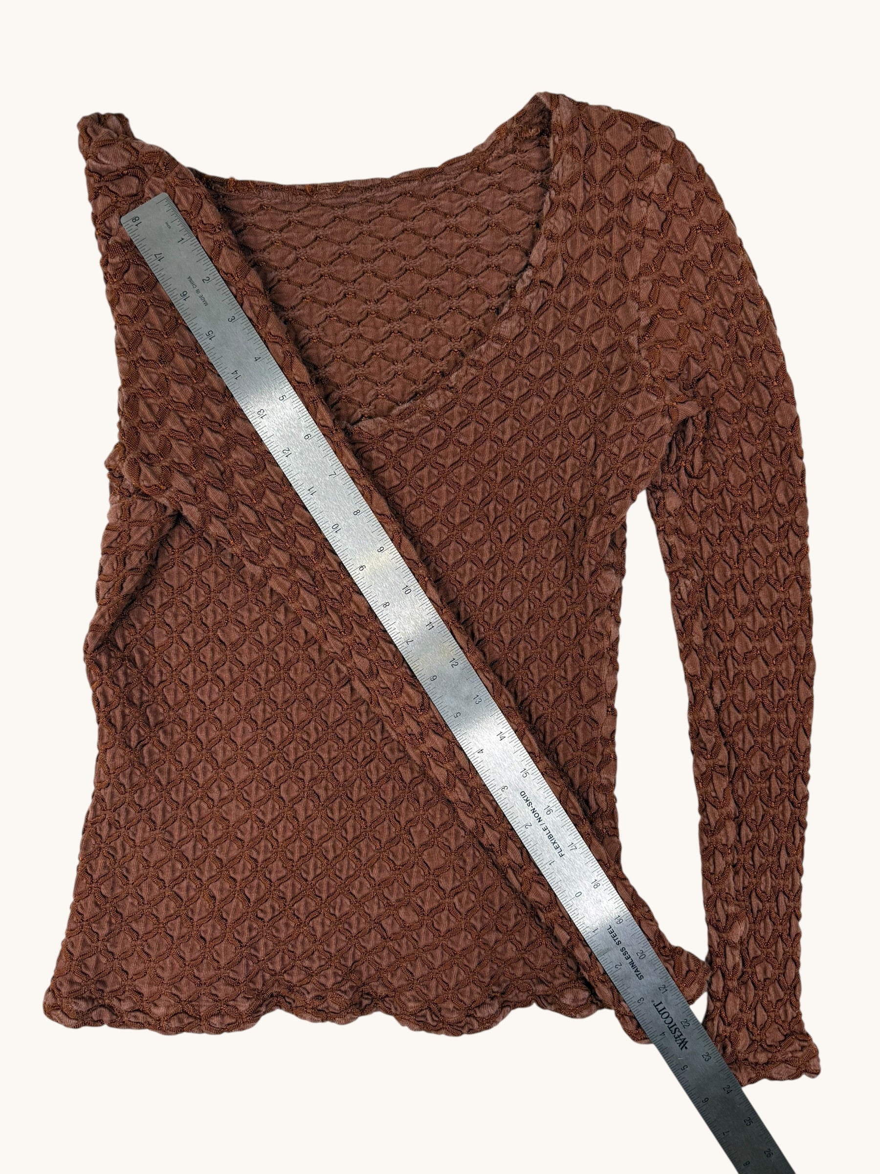 90s Brown Scrunch Long Sleeve Top