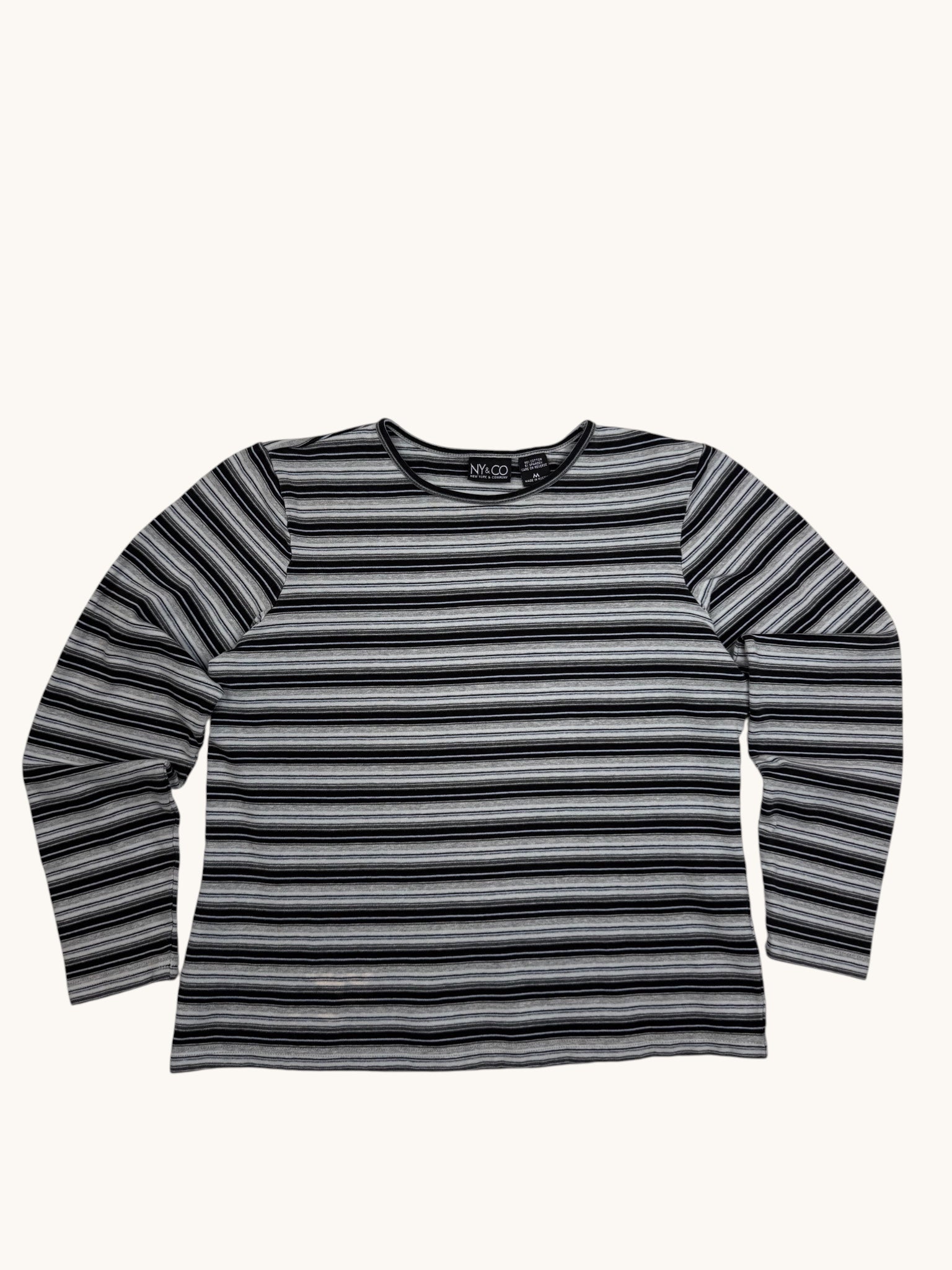 00s NY&CO Black Gray Striped Long Sleeve Top - M