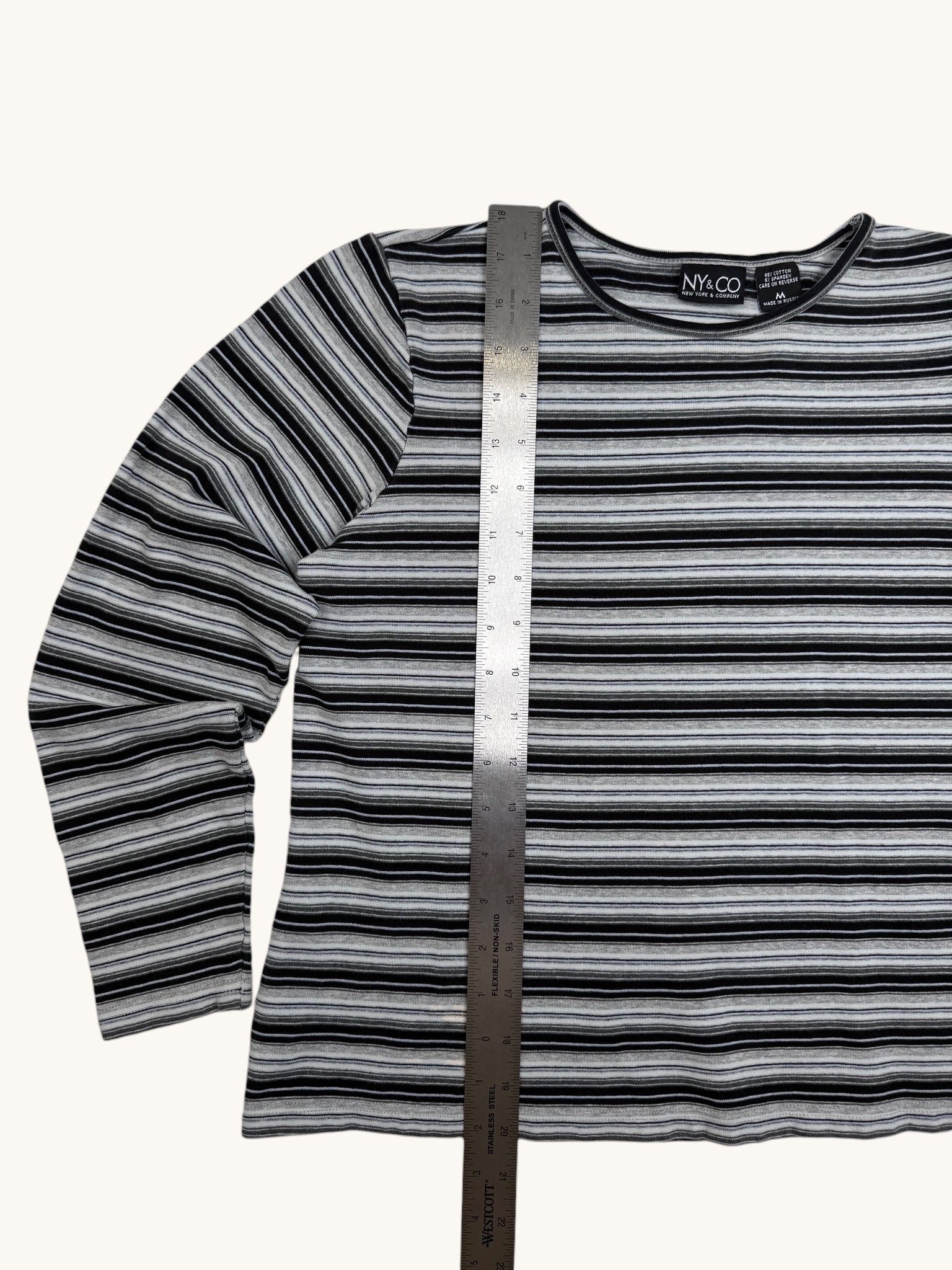00s NY&CO Black Gray Striped Long Sleeve Top - M