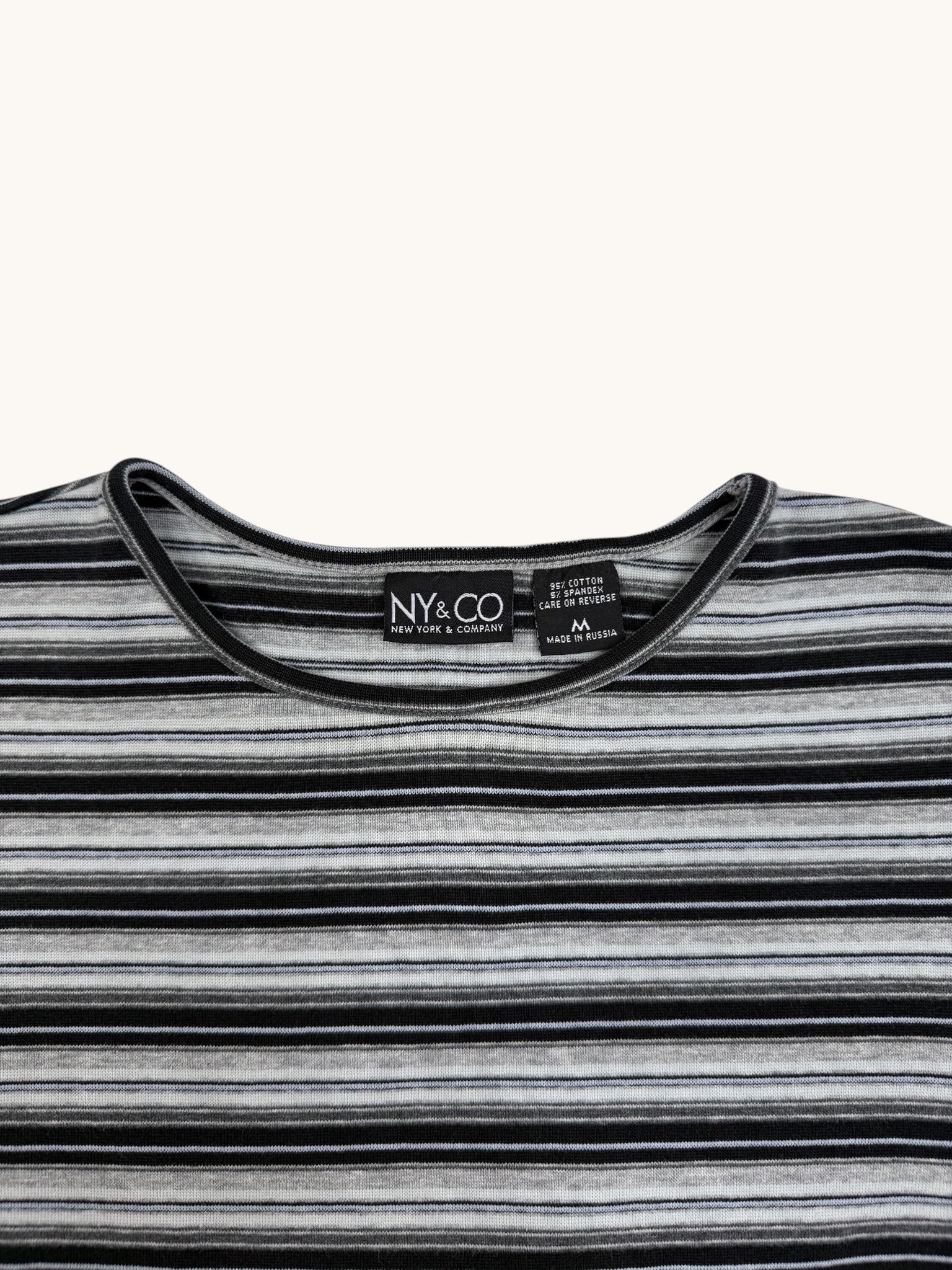 00s NY&CO Black Gray Striped Long Sleeve Top - M