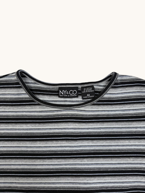 00s NY&CO Black Gray Striped Long Sleeve Top - M