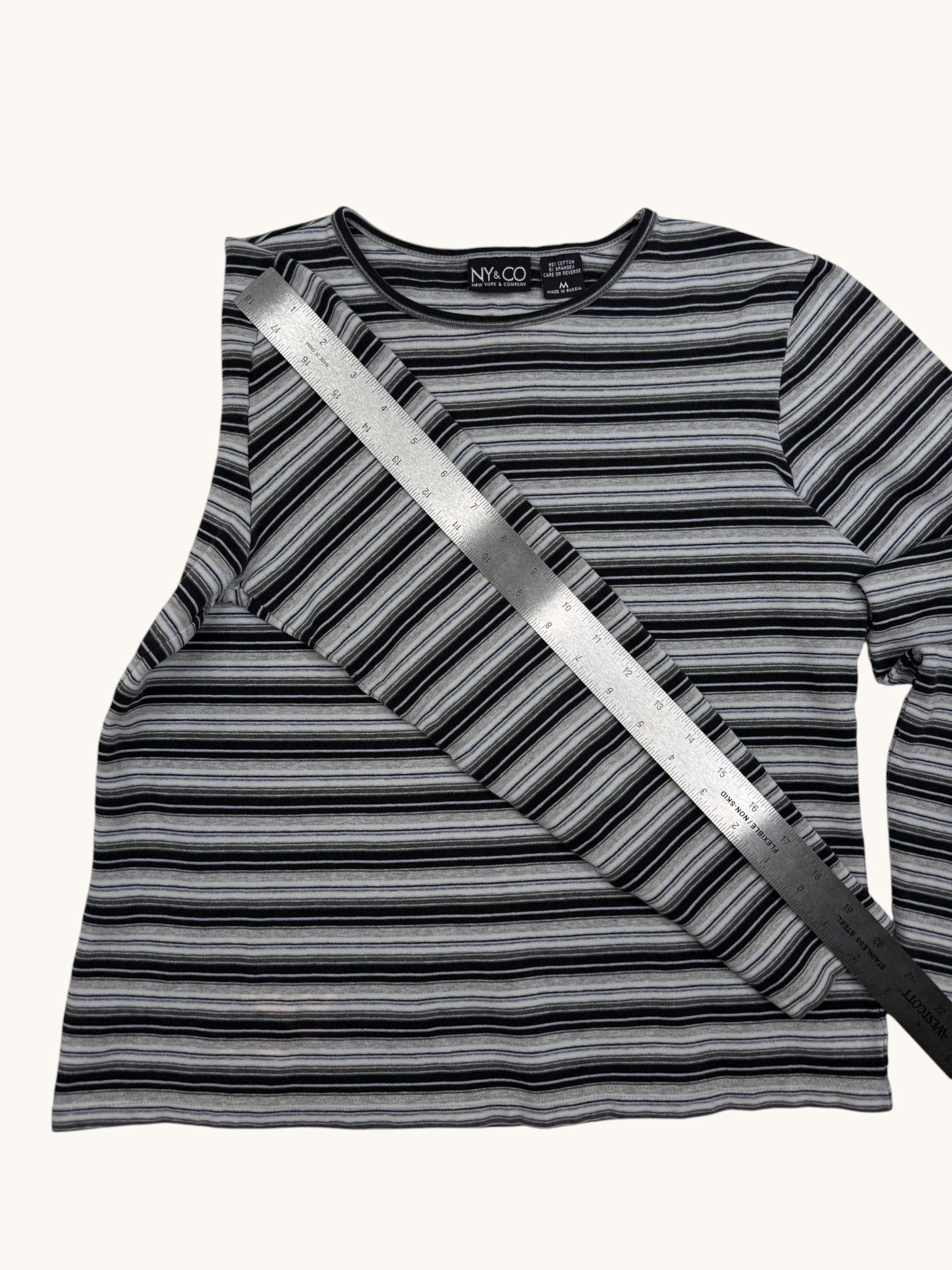 00s NY&CO Black Gray Striped Long Sleeve Top - M