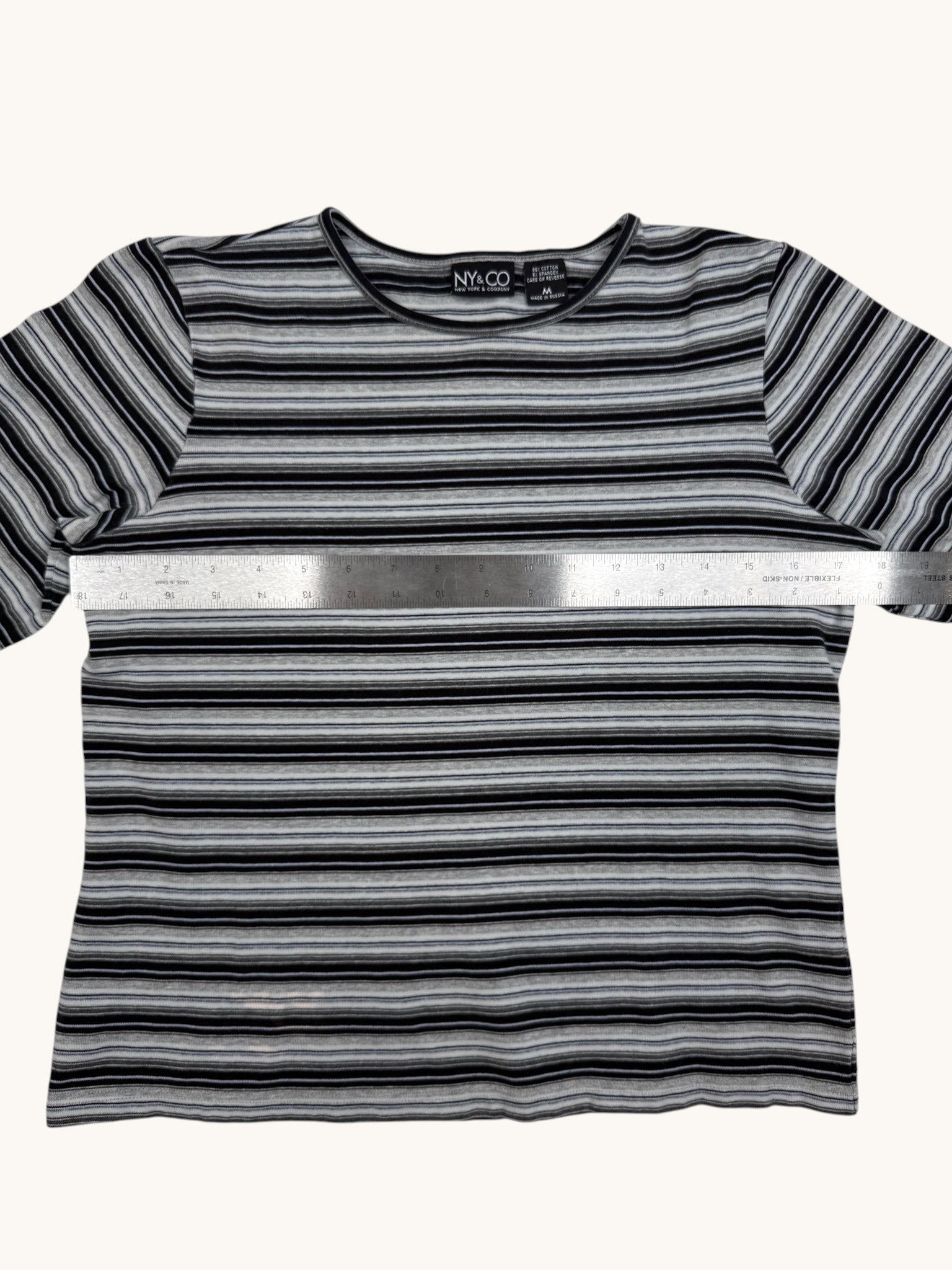 00s NY&CO Black Gray Striped Long Sleeve Top - M