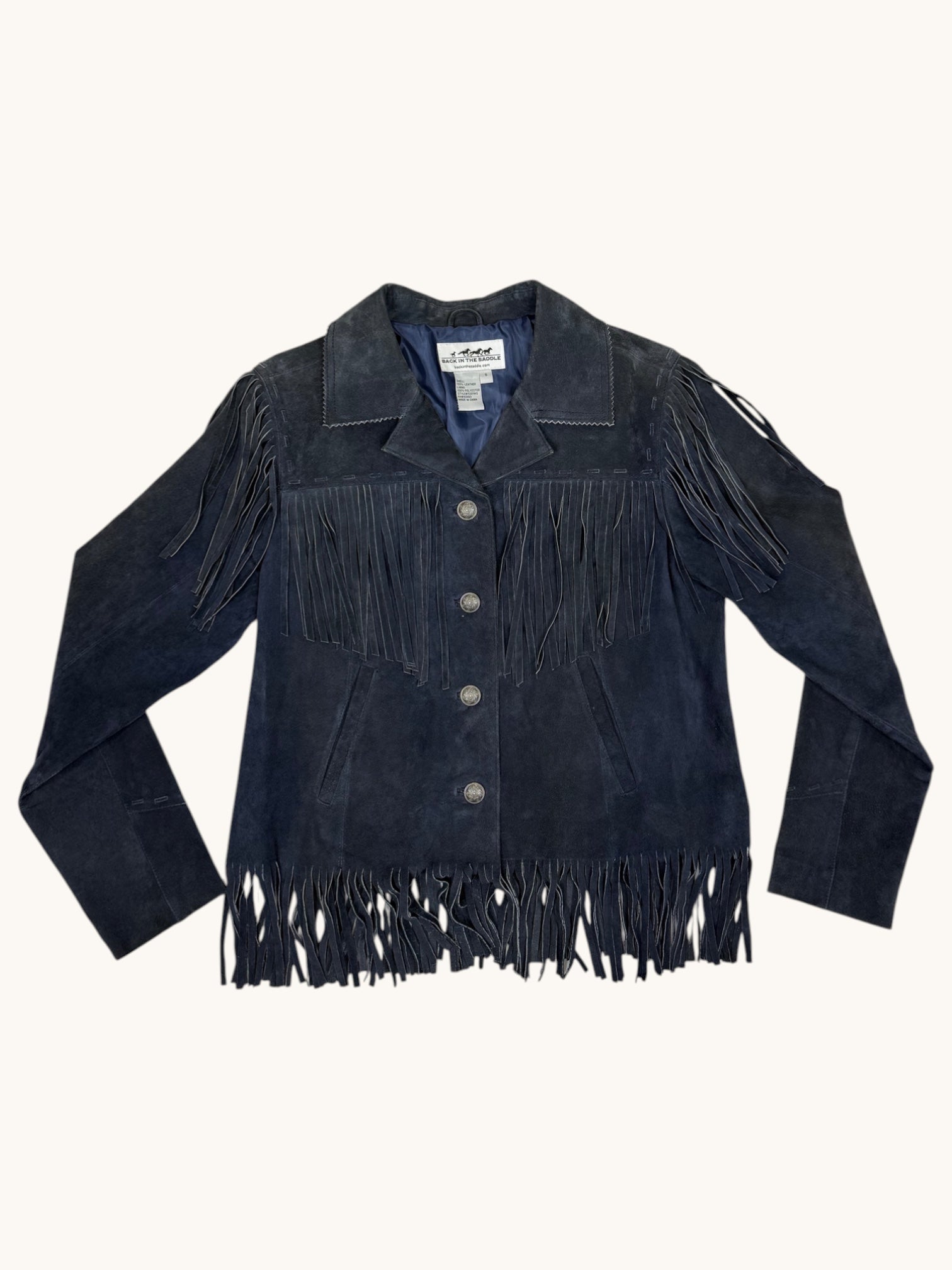 90s Back In The Saddle Blue Fringe Leather Jacket - S