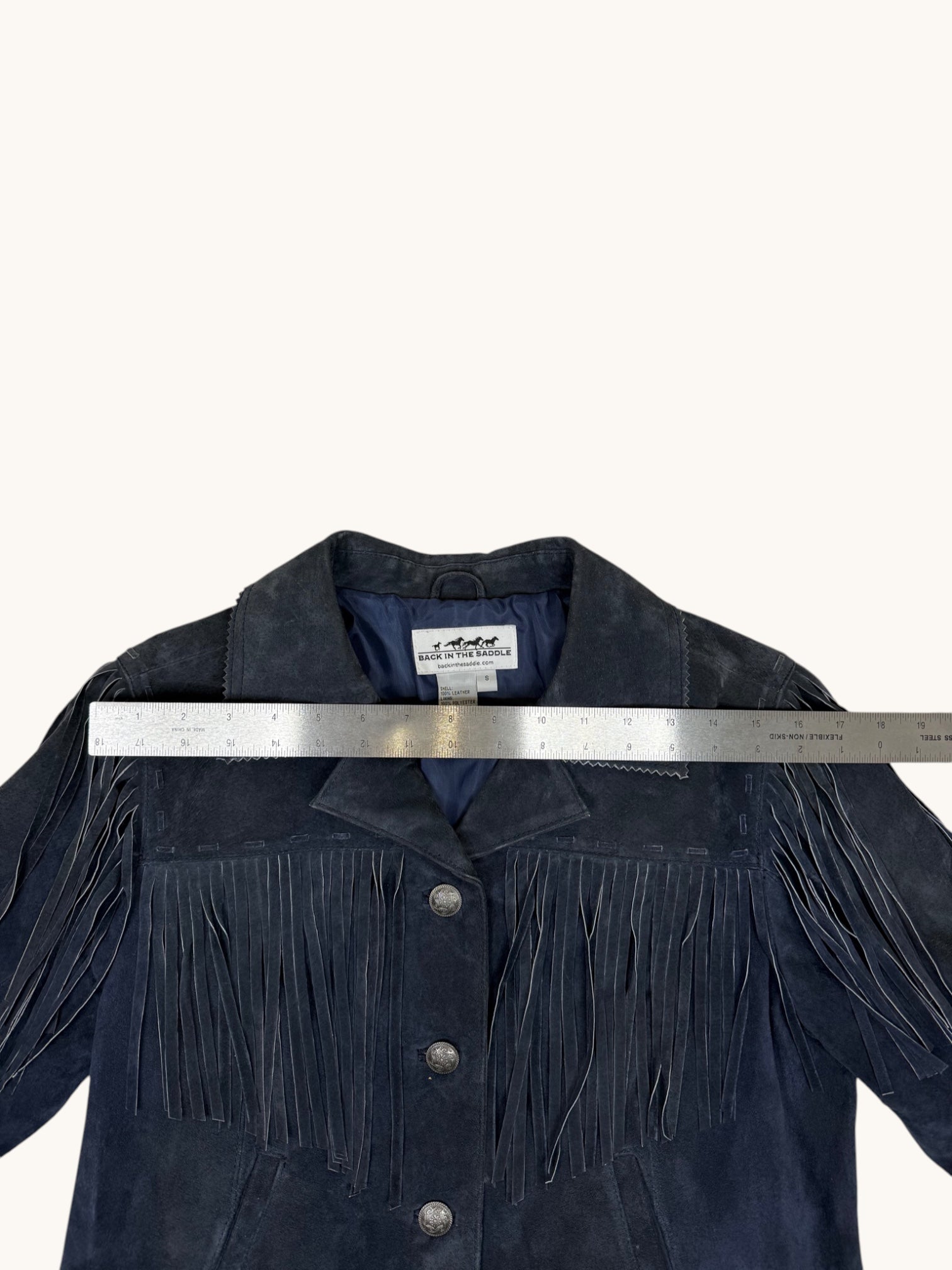 90s Back In The Saddle Blue Fringe Leather Jacket - S